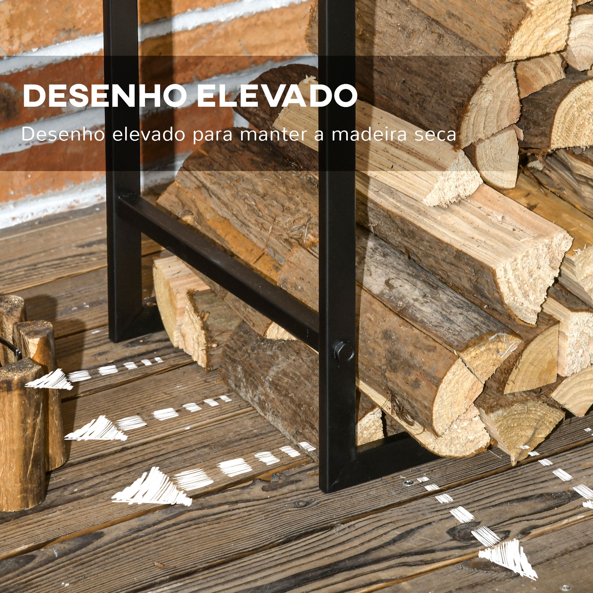Suporte para Lenha Metálico 50x30x100 cm - Preto
