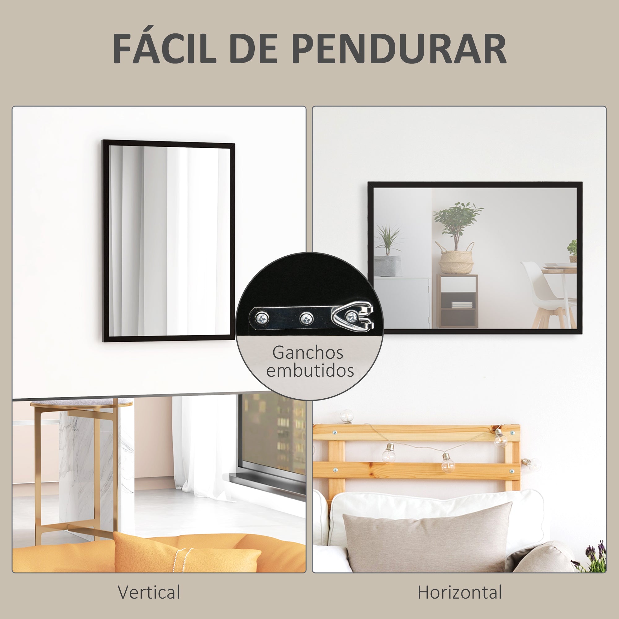 Espelho de Parede Decorativo 50x70 cm Preto