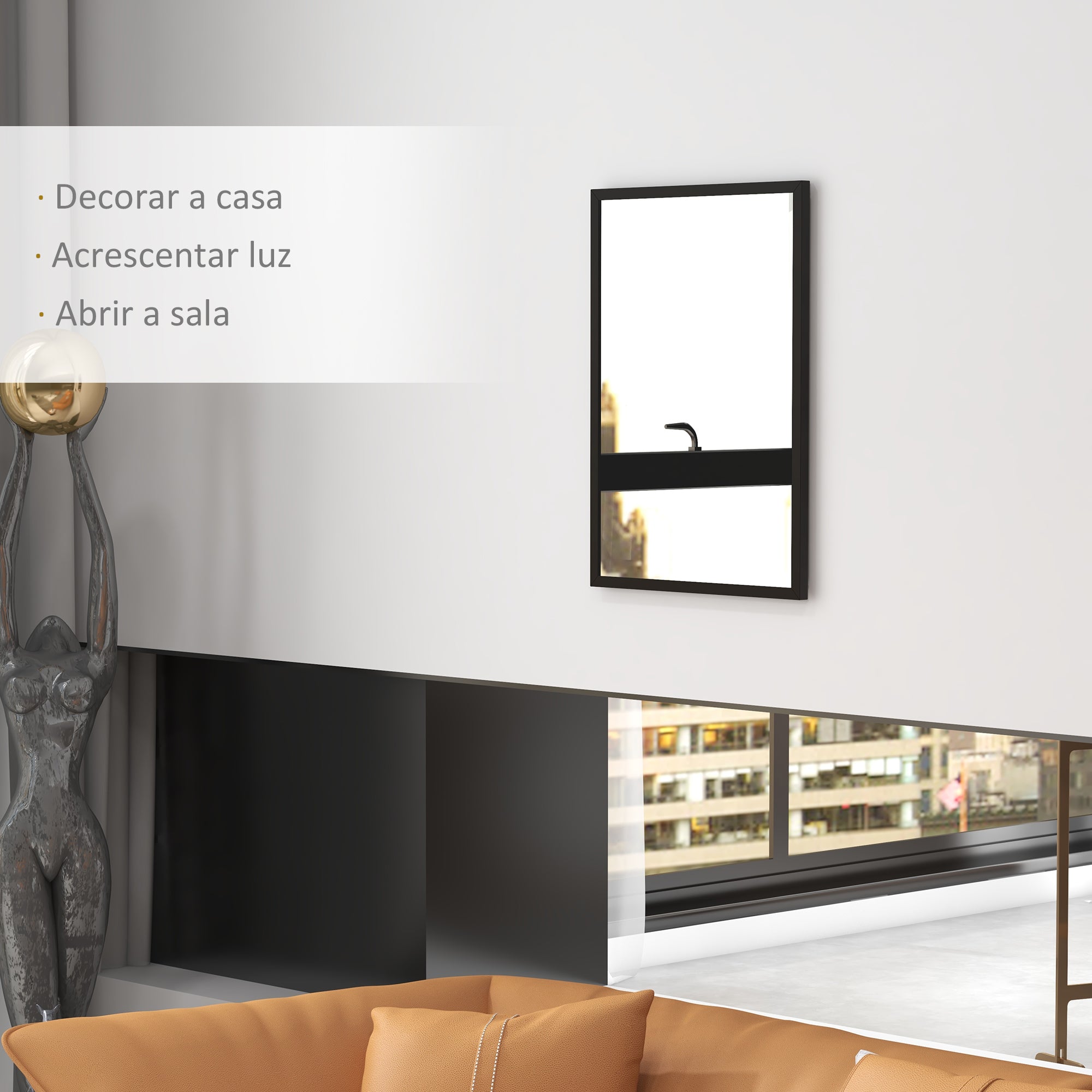 Espelho de Parede Decorativo 50x70 cm Preto