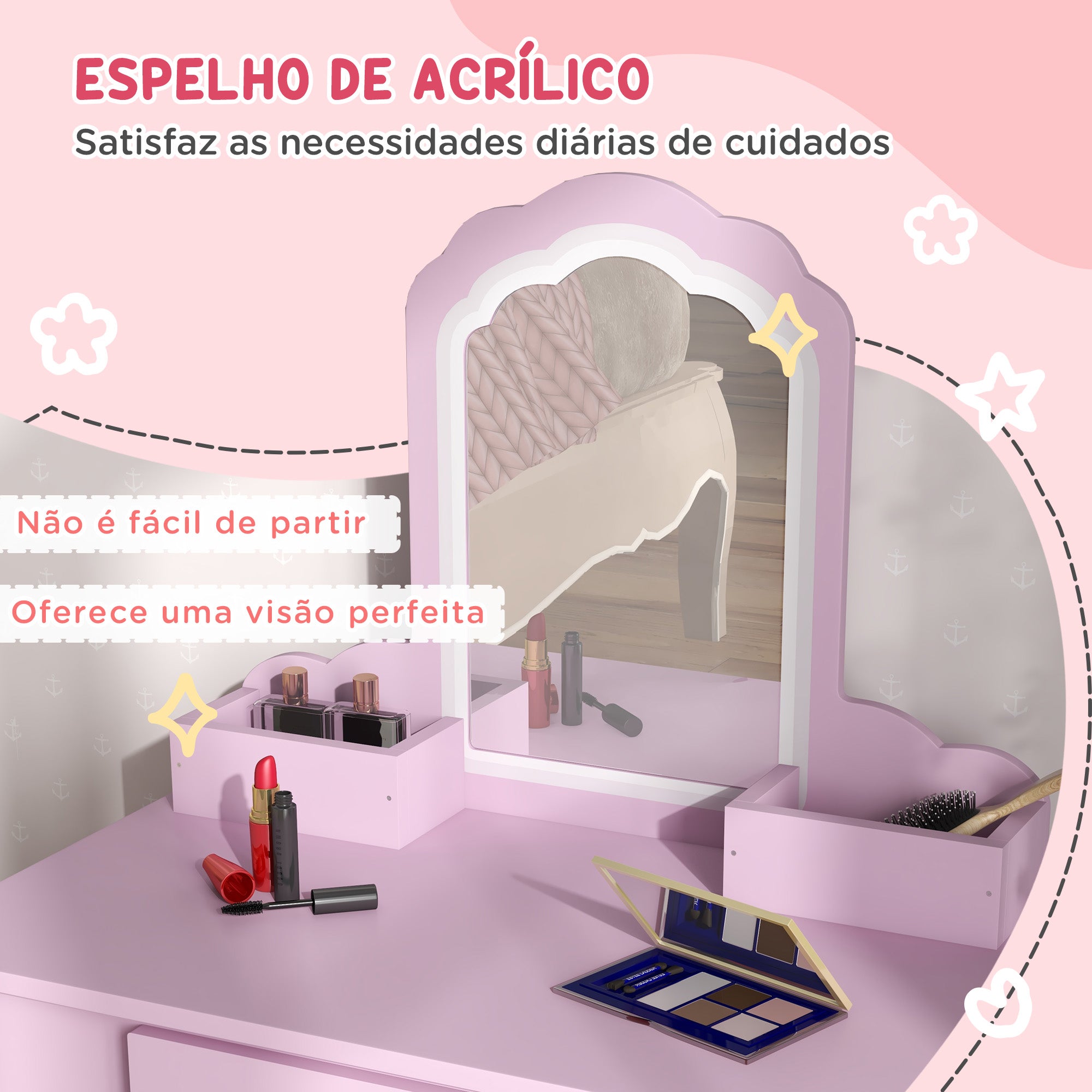 Encantador Toucador Infantil em Rosa 55x36x86 cm