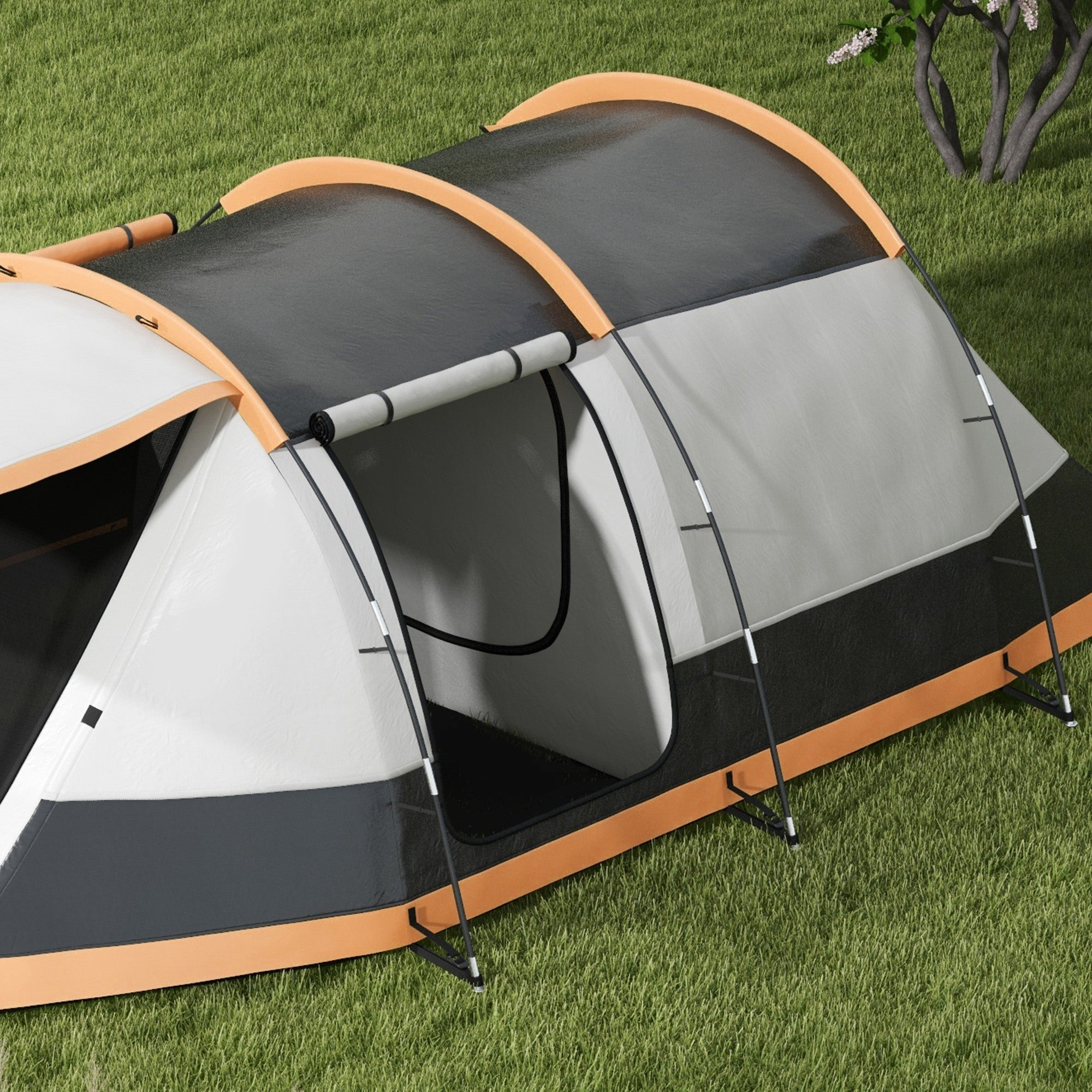 Tenda de Campismo Familiar para 3-4 Pessoas 370x220x130 cm Laranja e Cinza