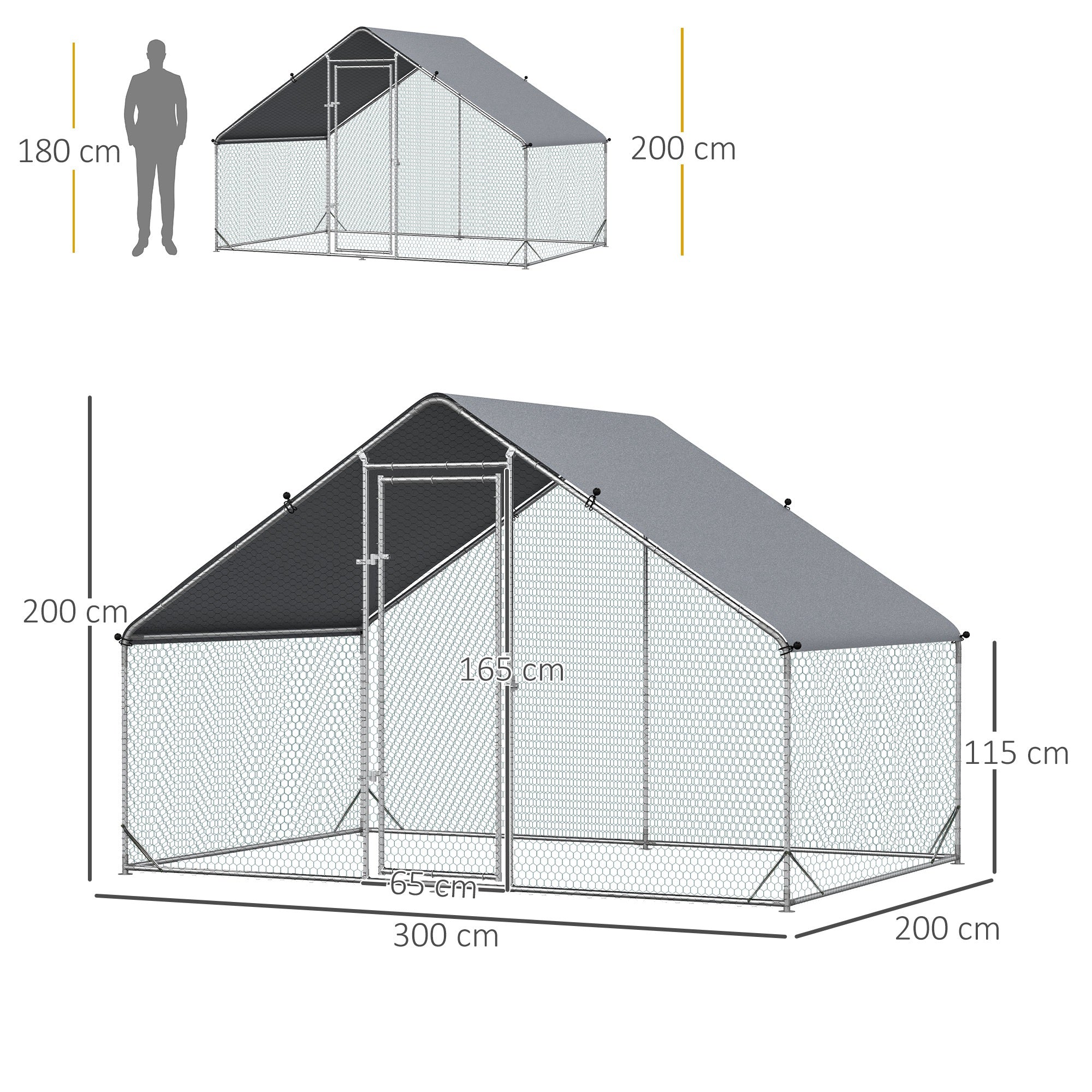 Galinheiro Exterior Grande – 300x200x200cm – Prata – Aço galvanizado