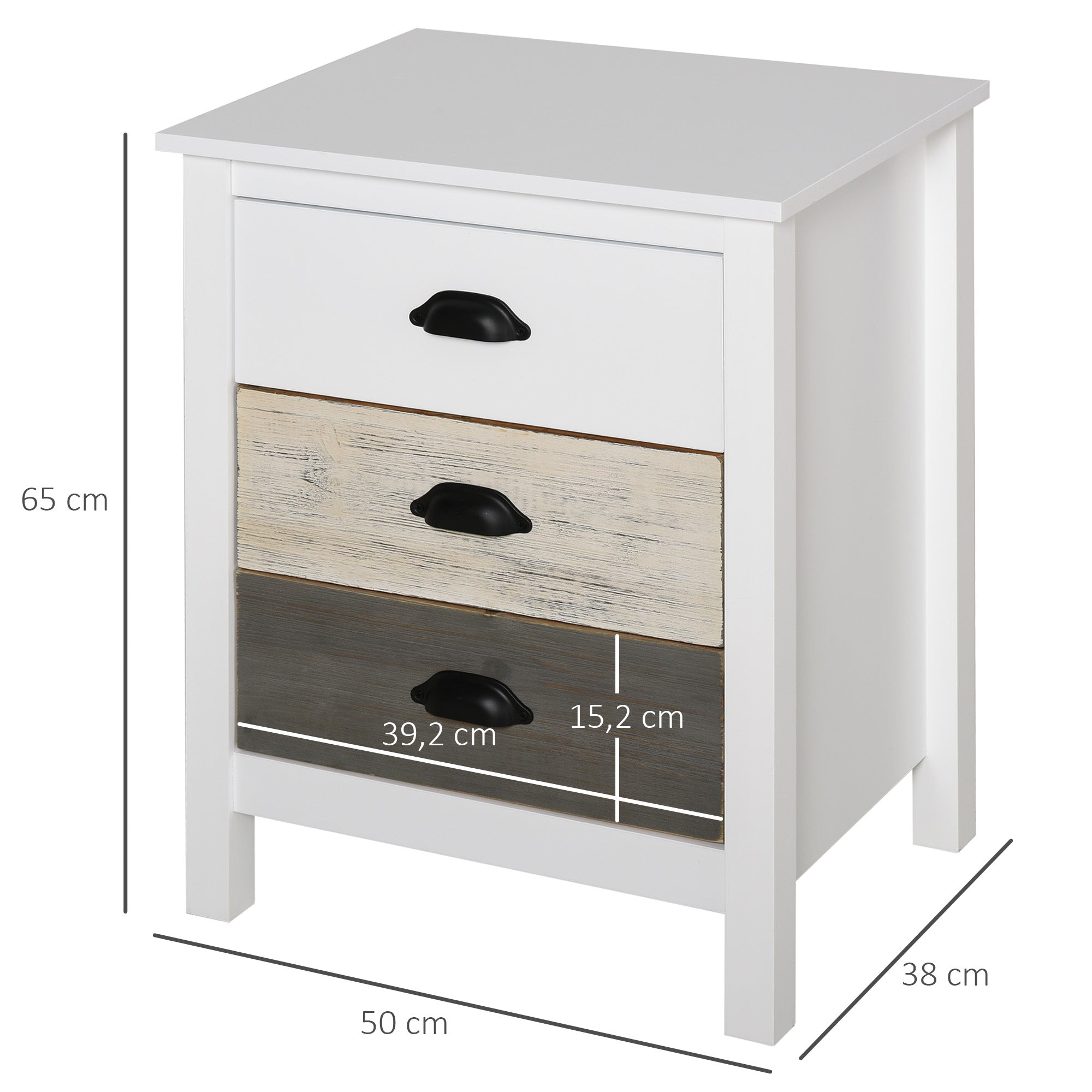 Mesa de Cabeceira Moderna 3 Gavetas 50x38x65 cm Multicor