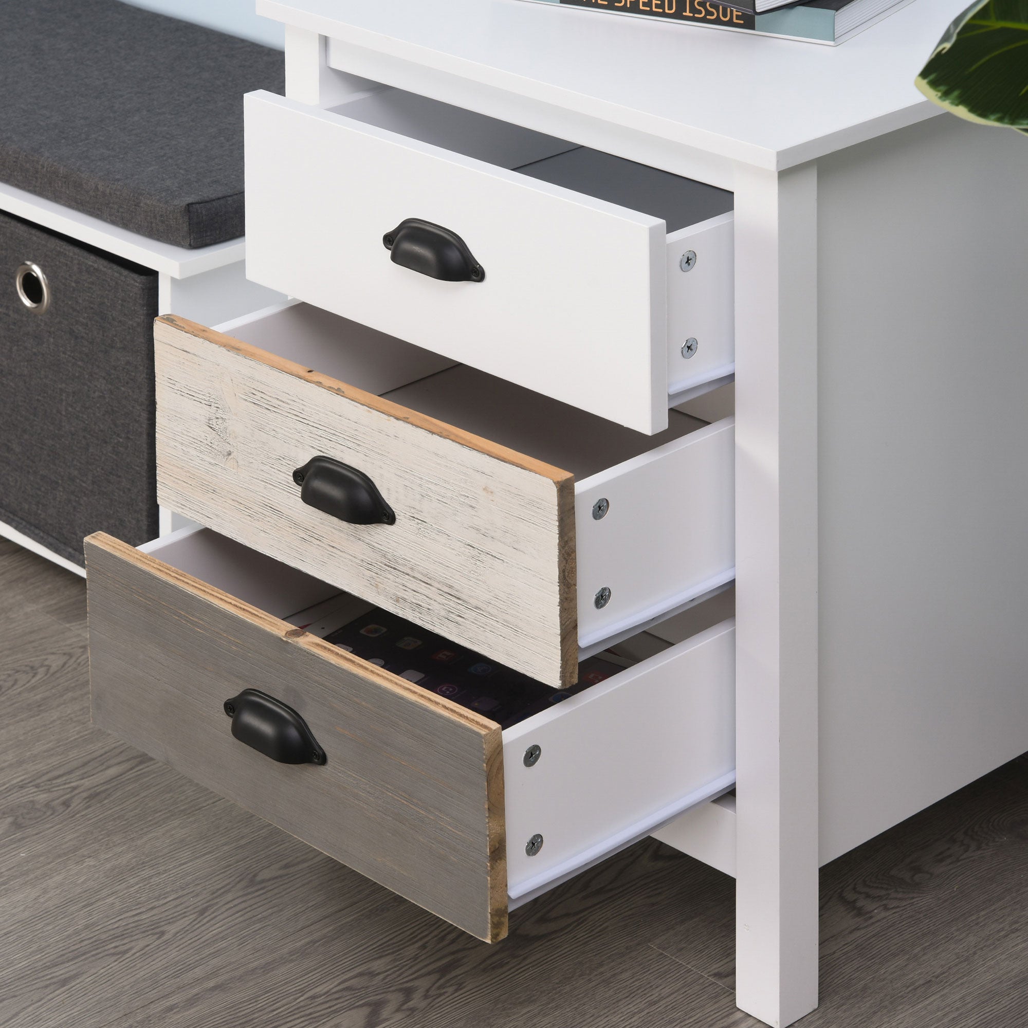 Mesa de Cabeceira Moderna 3 Gavetas 50x38x65 cm Multicor