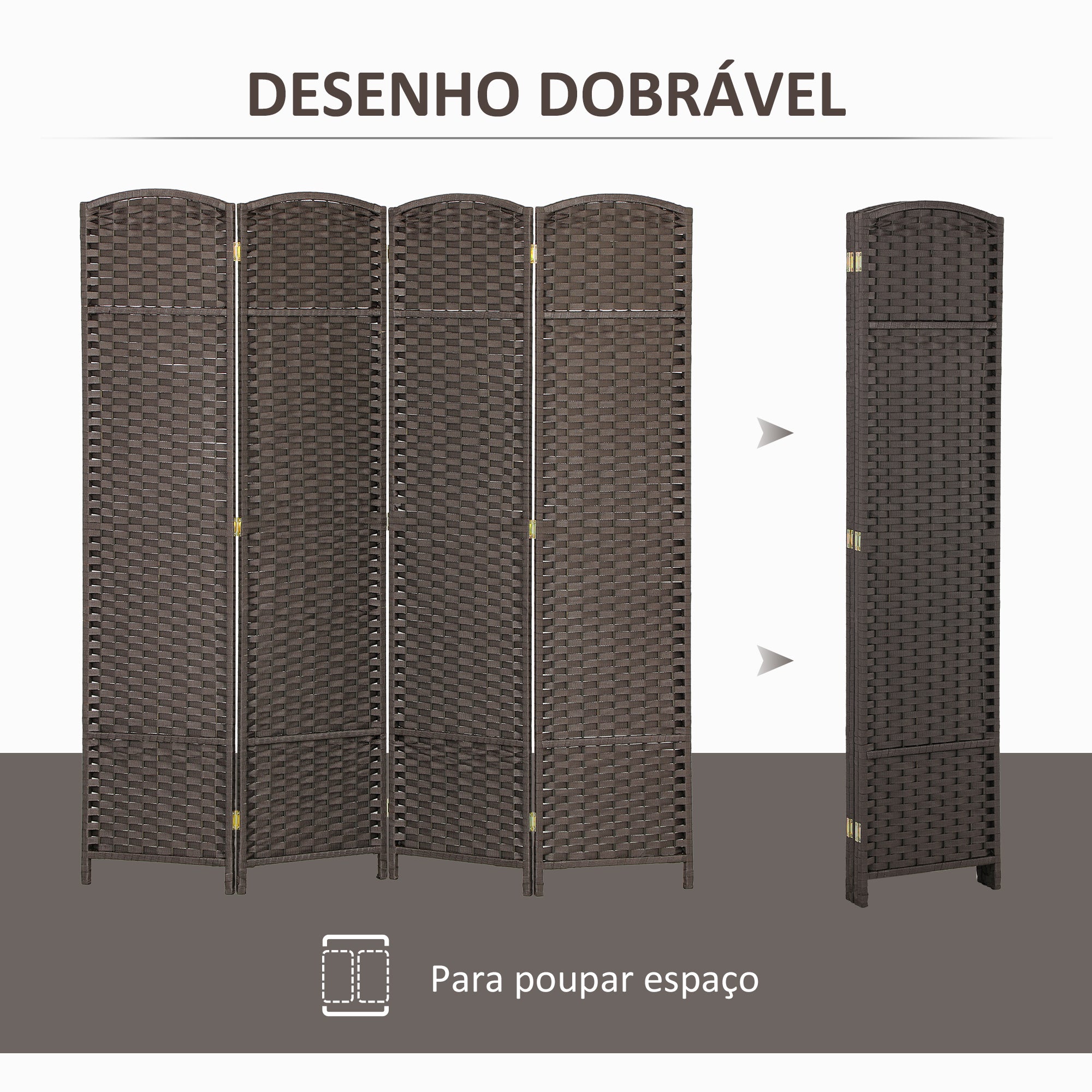 Biombo de 4 Painéis Marrom 160x1,6x170 cm - Separador de Ambientes