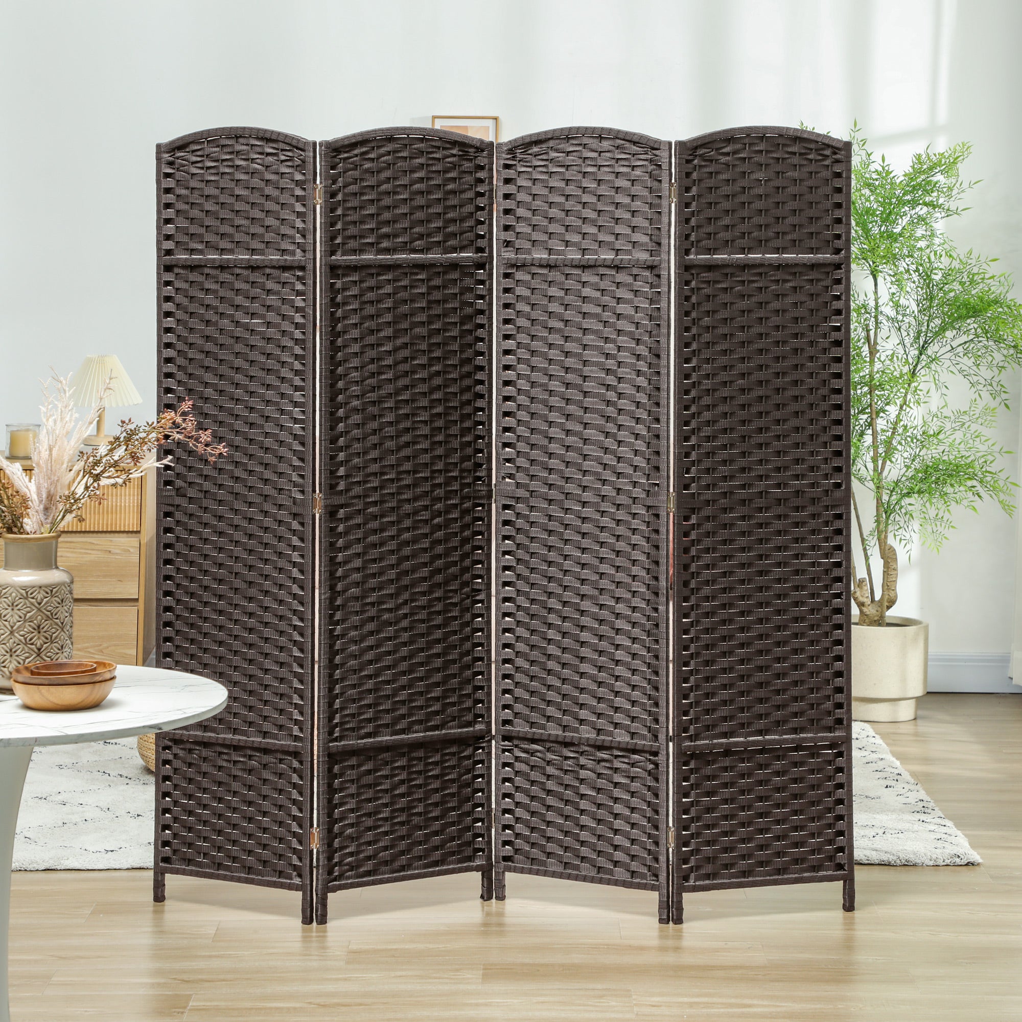 Biombo de 4 Painéis Marrom 160x1,6x170 cm - Separador de Ambientes