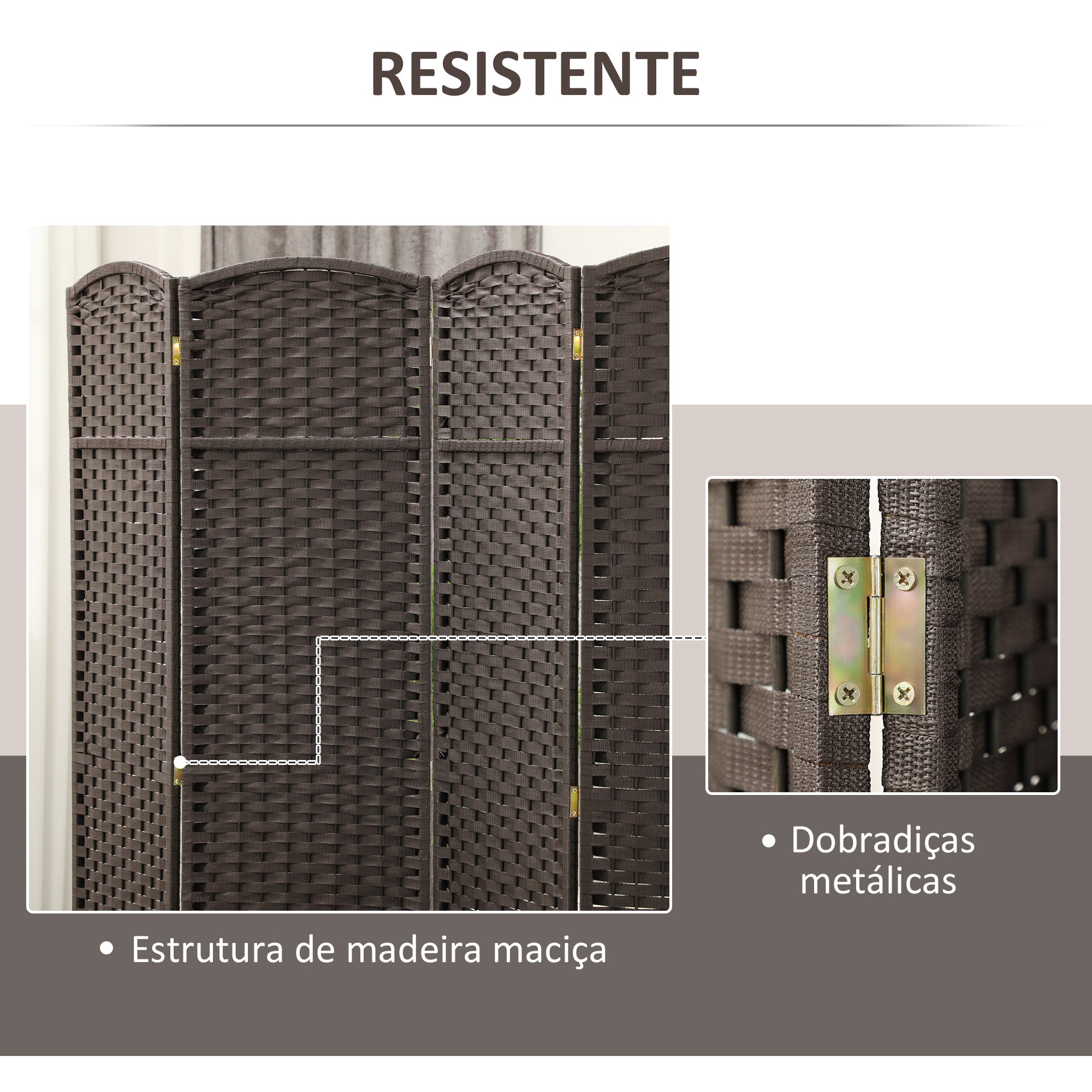 Biombo de 4 Painéis Marrom 160x1,6x170 cm - Separador de Ambientes