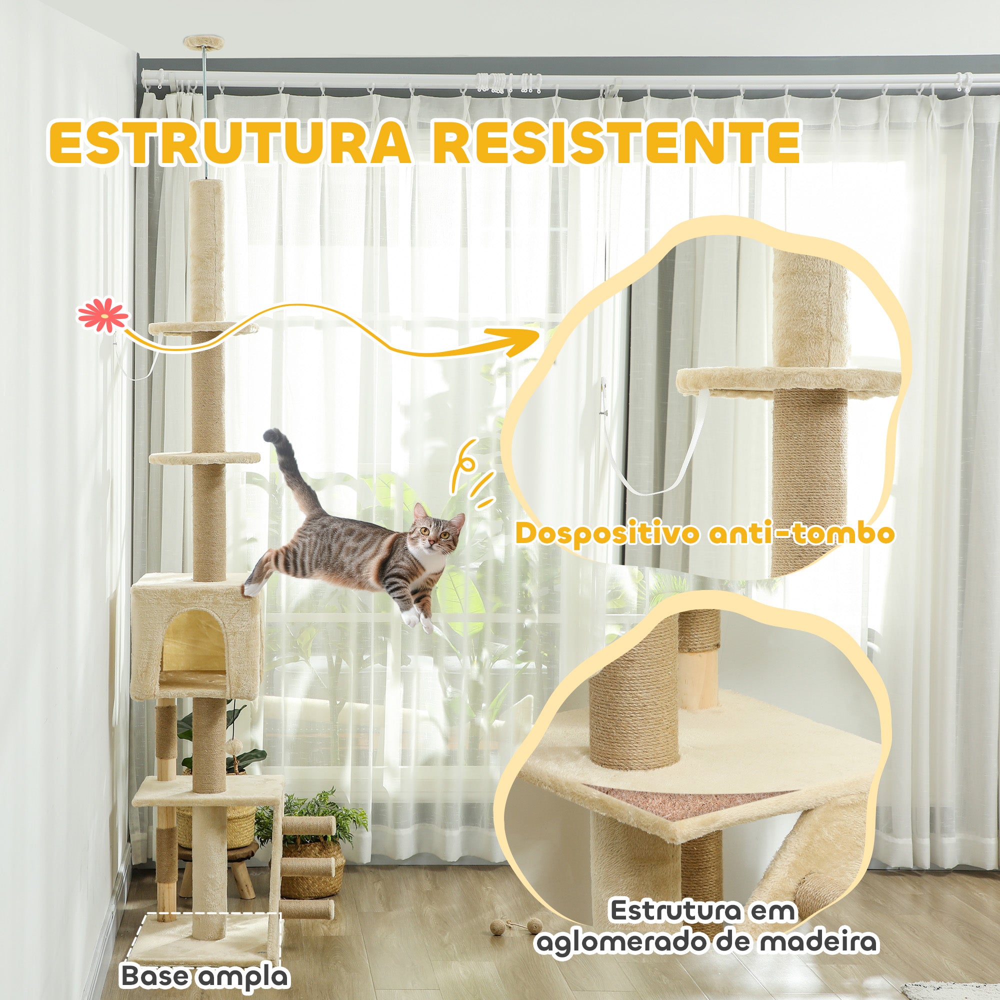 Arranhador para Gatos Bege 48x40x225-265 cm - Centro de Atividades Vertical