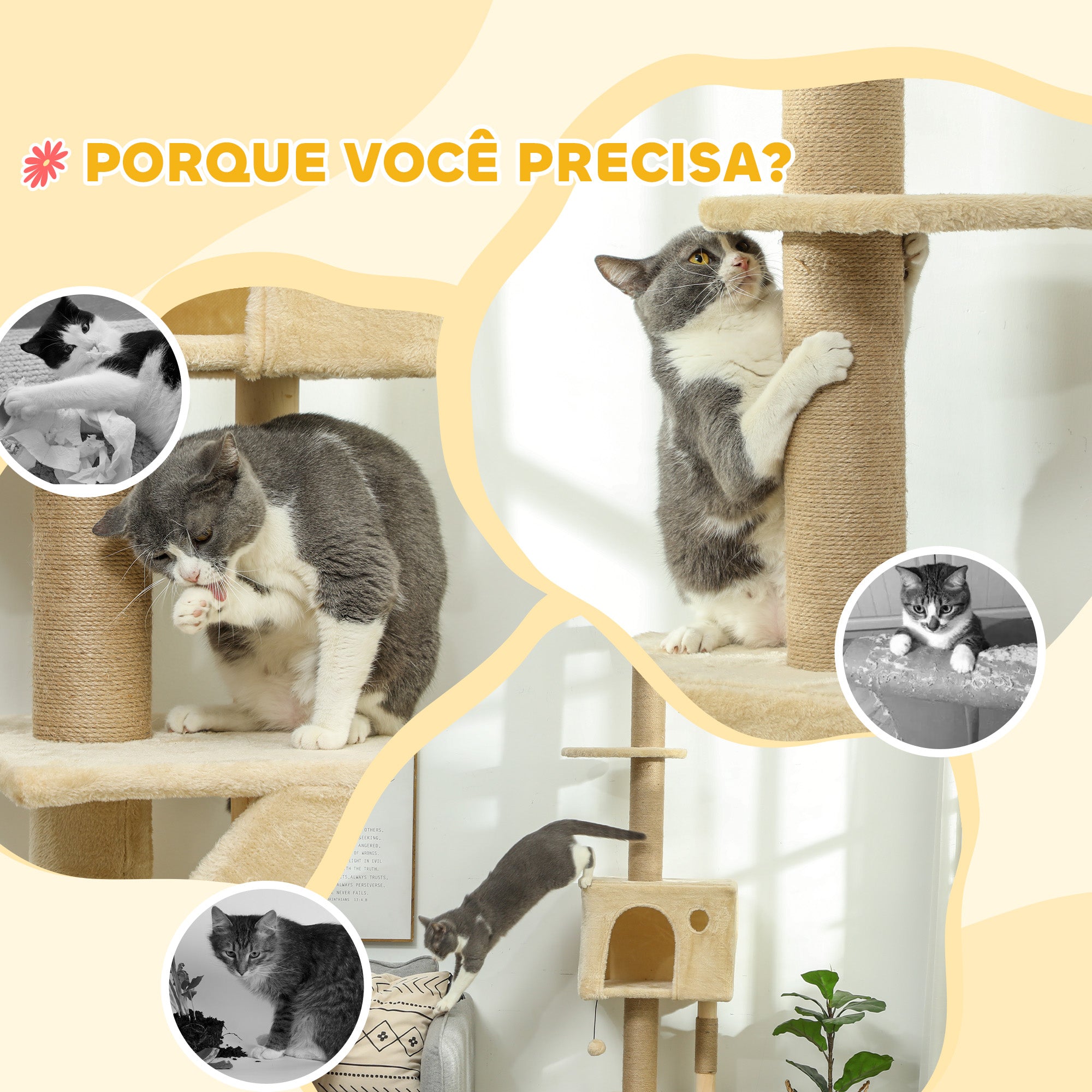 Arranhador para Gatos Bege 48x40x225-265 cm - Centro de Atividades Vertical