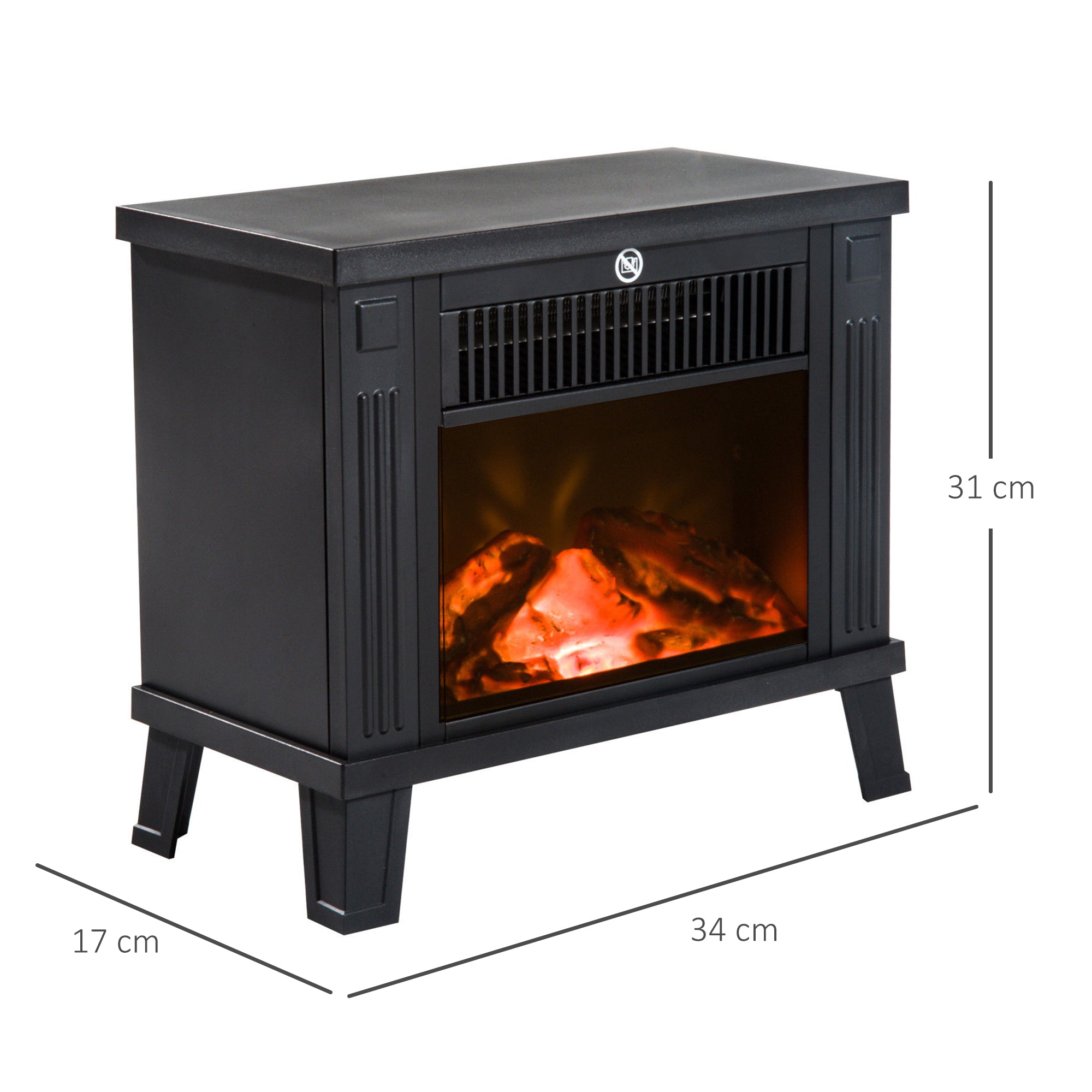 Lareira Elétrica com Efeito de Chama Realista 34x17x31cm Preto
