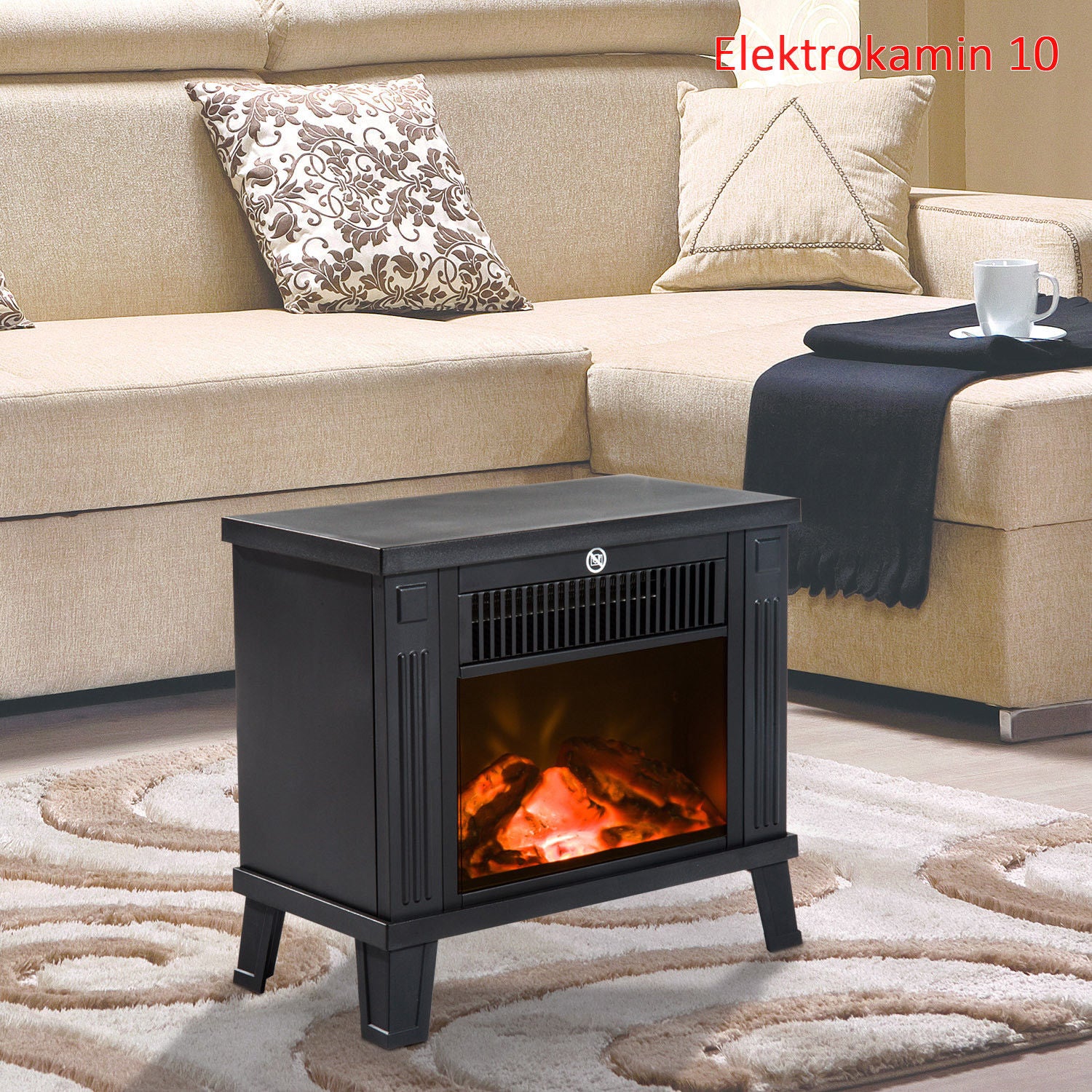 Lareira Elétrica com Efeito de Chama Realista 34x17x31cm Preto