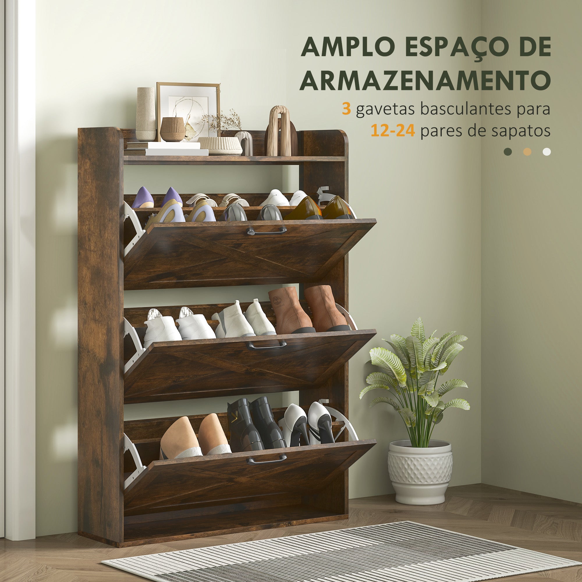 Sapateira Estreita 80x24x118 cm - Castanho Rústico