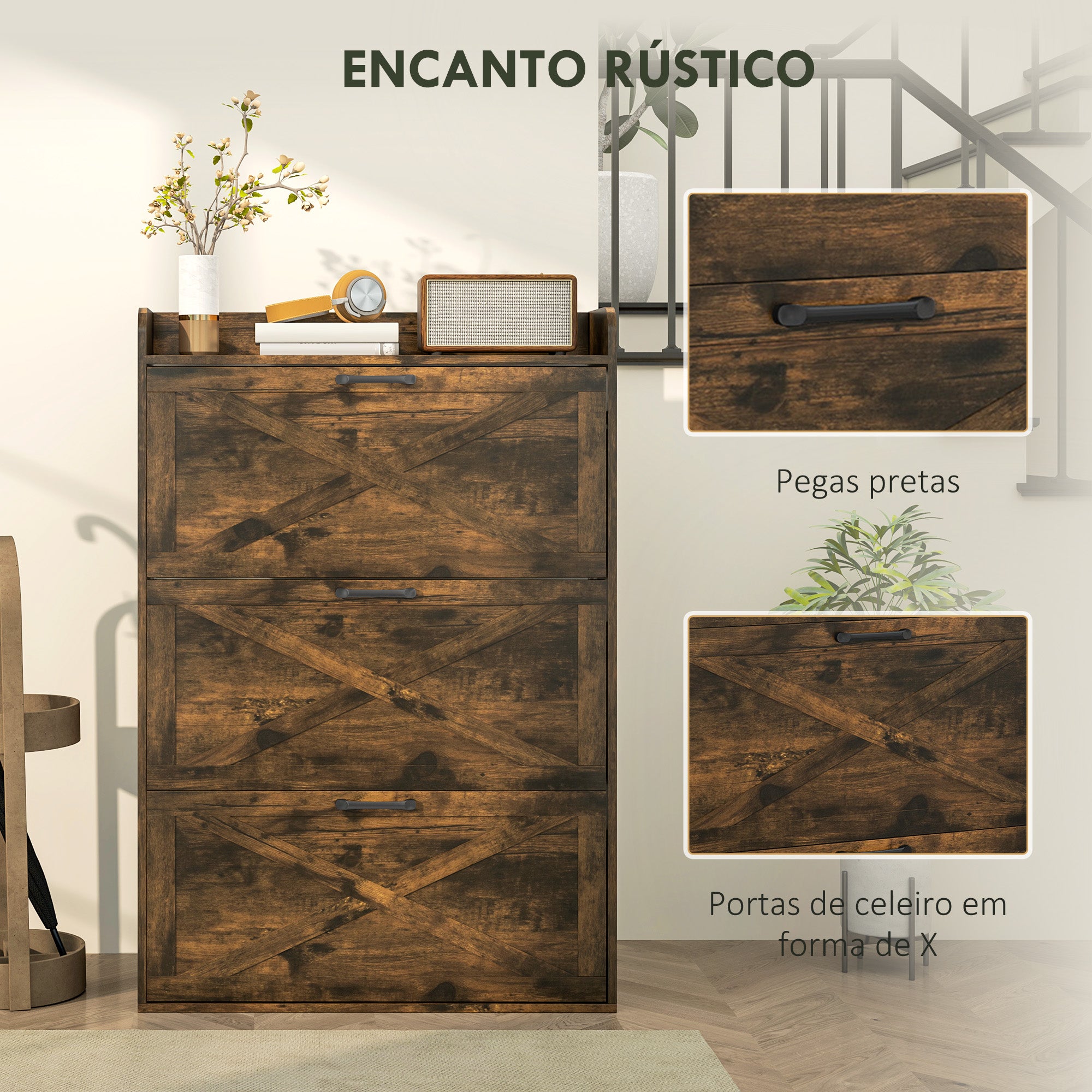 Sapateira Estreita 80x24x118 cm - Castanho Rústico