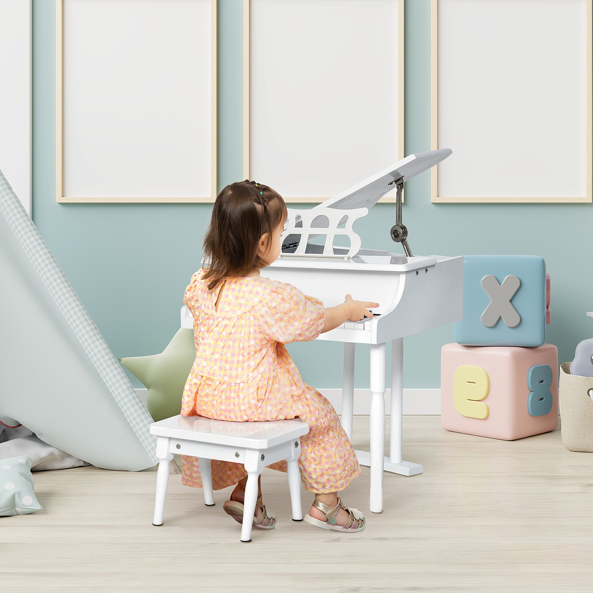 Piano de Cauda Infantil 52x50x49cm Branco - Instrumento Musical Educativo