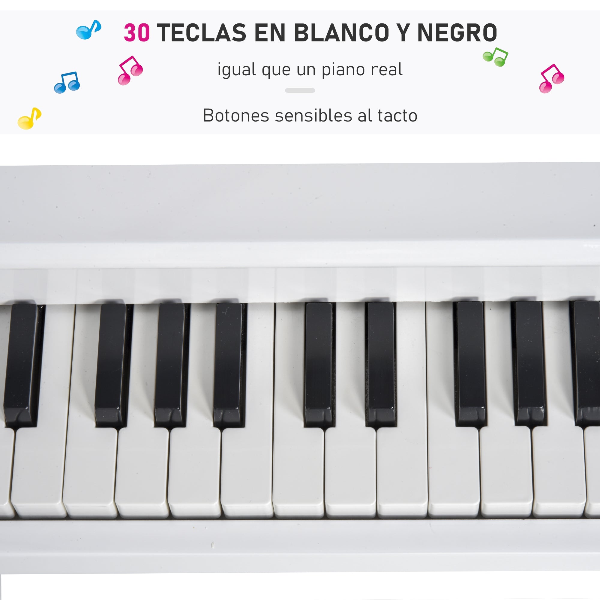 Piano de Cauda Infantil 52x50x49cm Branco - Instrumento Musical Educativo