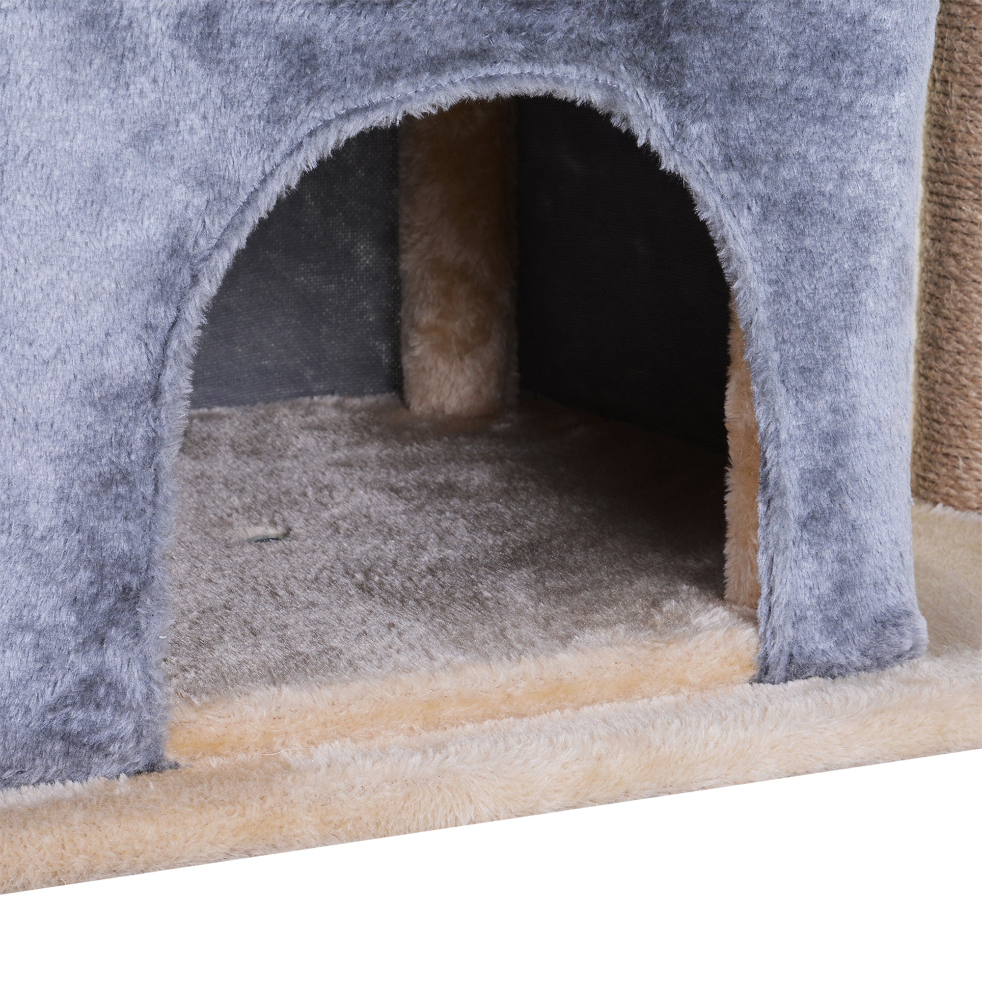 Arranhador para Gatos com 2 Casas Plataformas Brinquedo Suspenso e Postes de Arranhar 60x40x92cm Cinza
