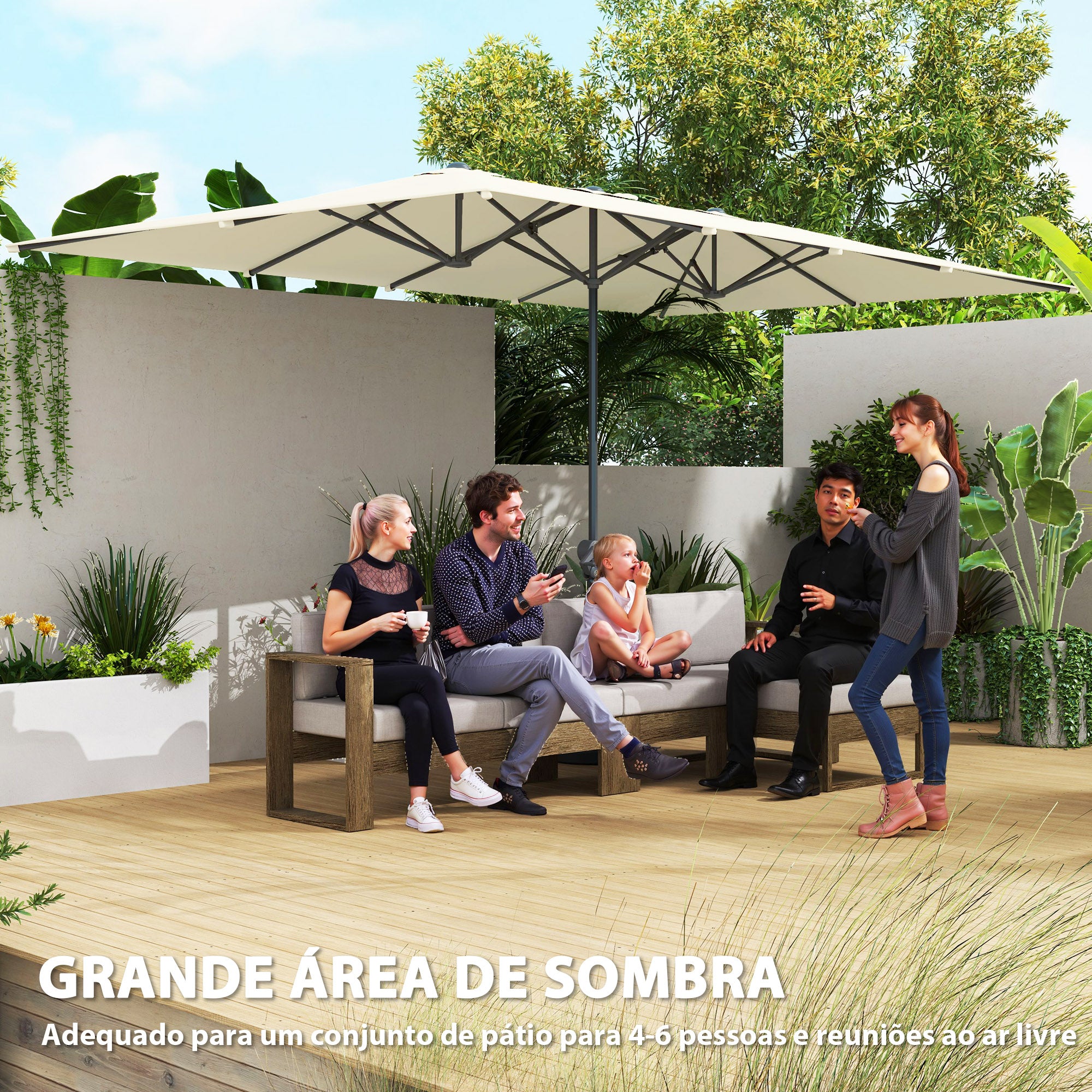 Chapéu de Sol Duplo 4,5x2,6 m - Creme Branco