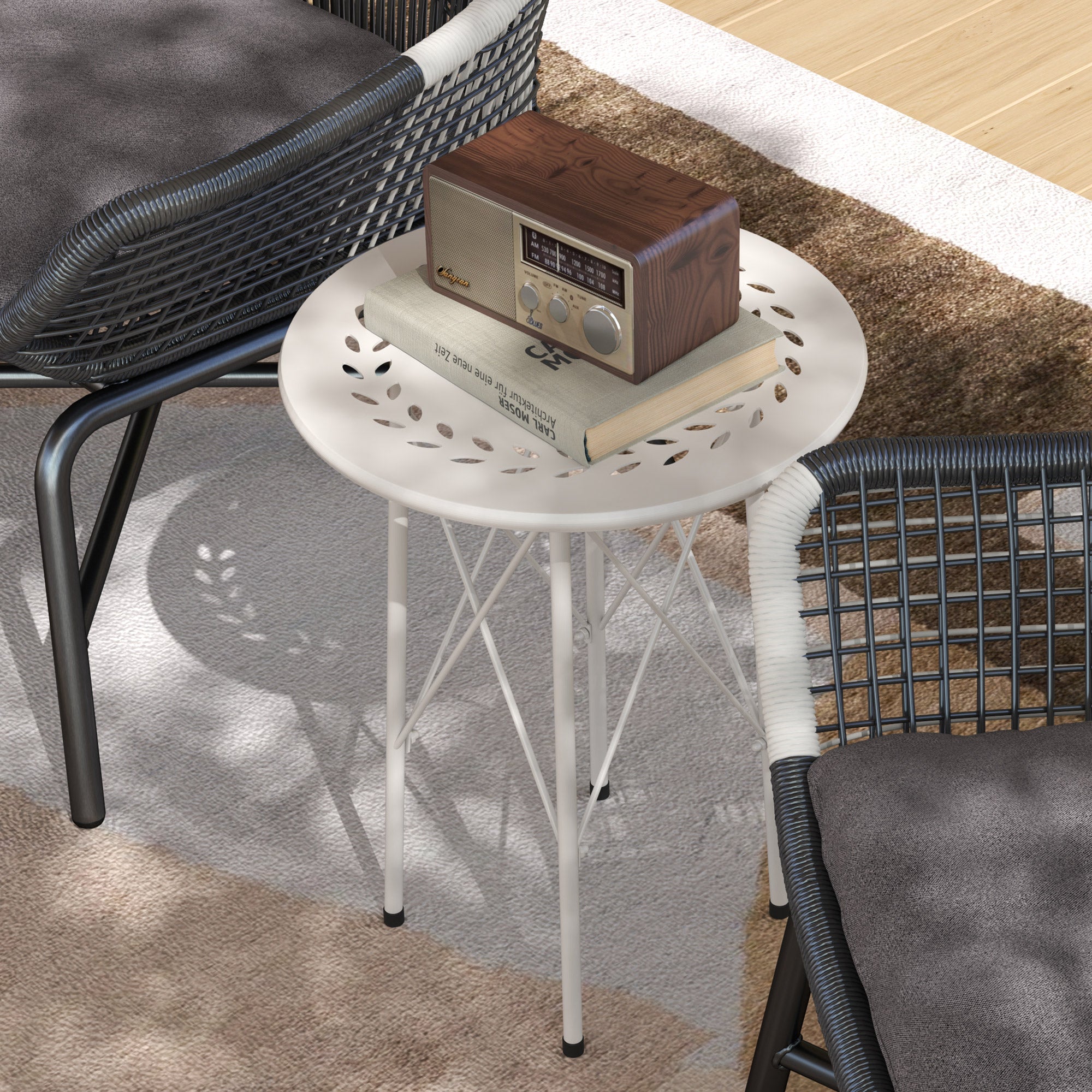 Mesa de Jardim Redonda Branca Ø40x50 cm com Pés Ajustáveis