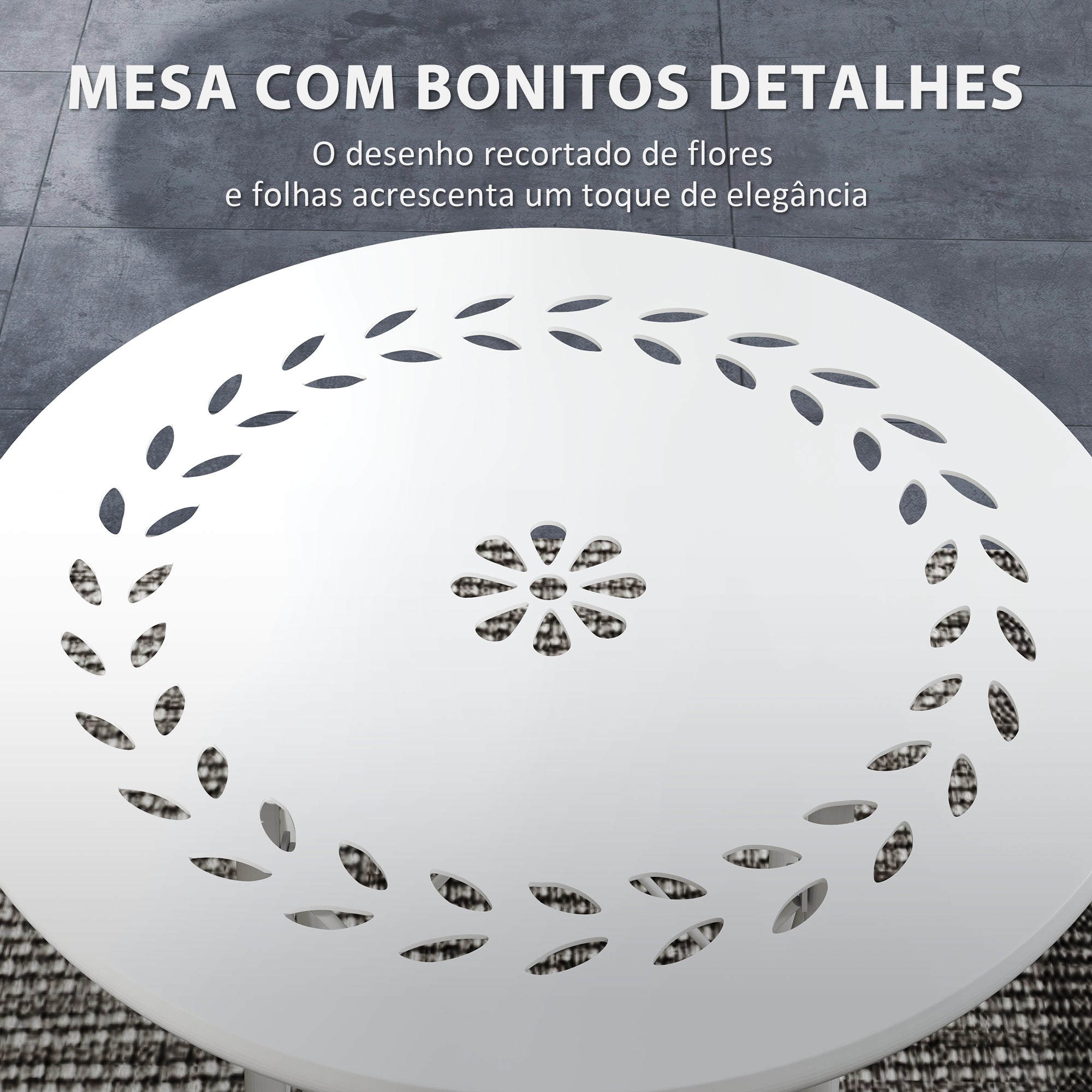 Mesa de Jardim Redonda Branca Ø40x50 cm com Pés Ajustáveis