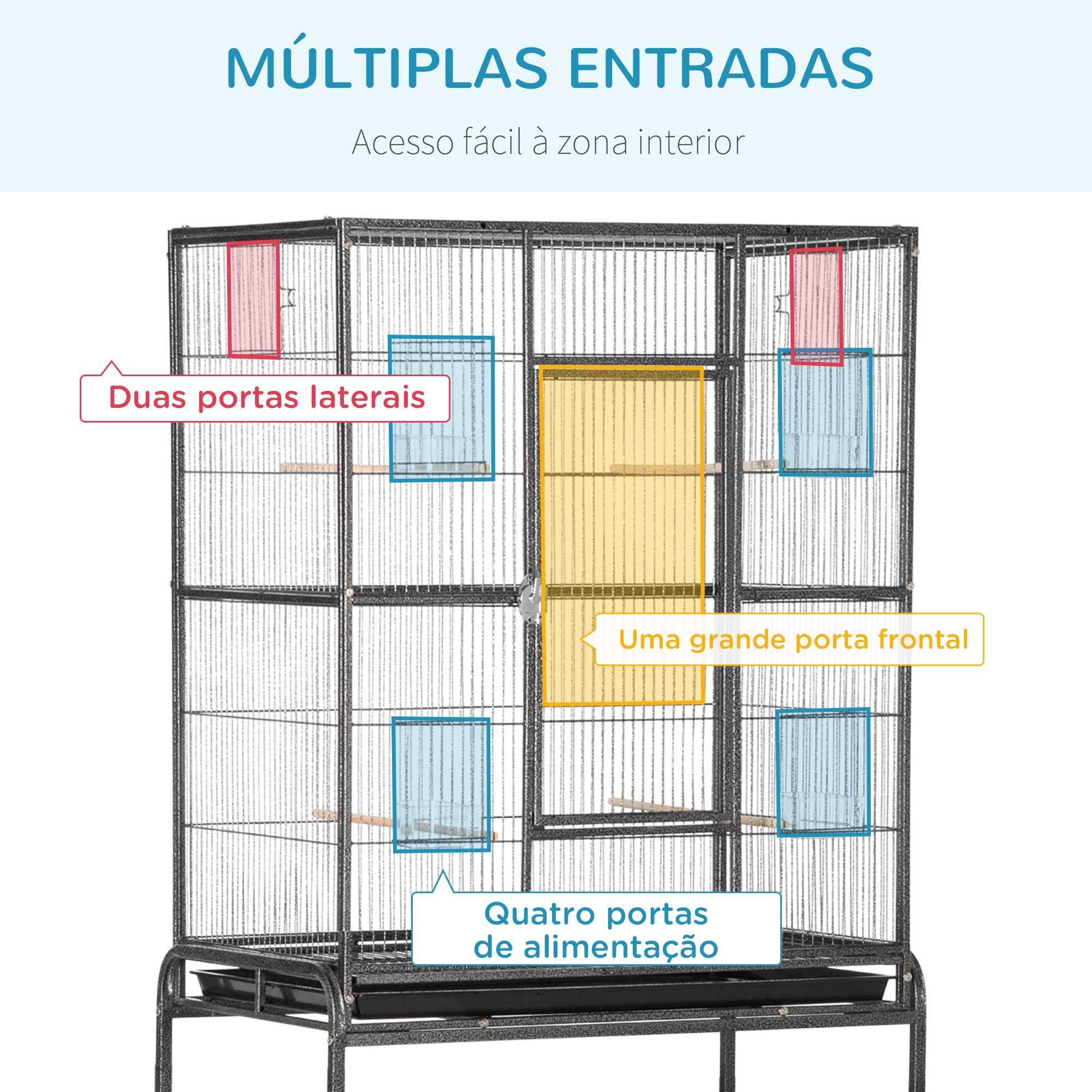 Gaiola para Pássaros com Rodas – 81x48x162,5 cm – Cor Preto – Metal