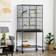 Gaiola para Pássaros com Rodas – 81x48x162,5 cm – Cor Preto – Metal