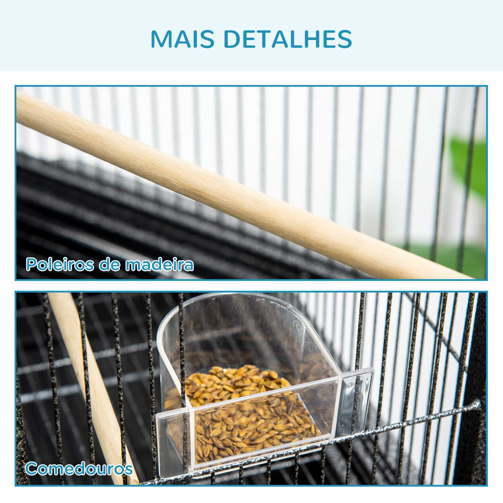 Gaiola para Pássaros com Rodas – 81x48x162,5 cm – Cor Preto – Metal