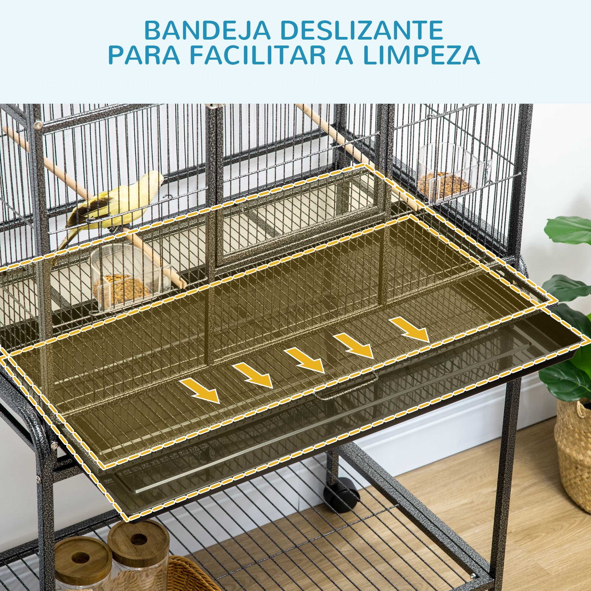 Gaiola para Pássaros com Rodas – 81x48x162,5 cm – Cor Preto – Metal