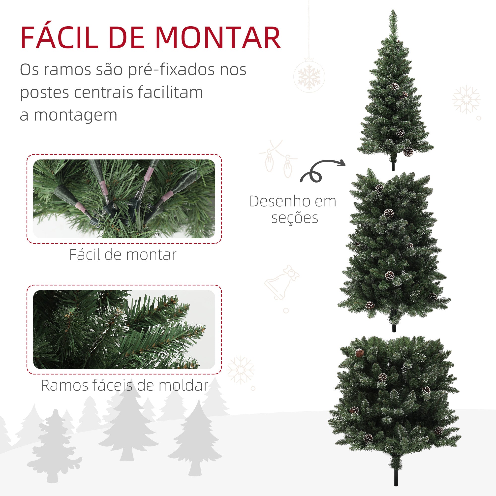 Árvore de Natal Artificial – 180 cm – Verde – Plástico e aço