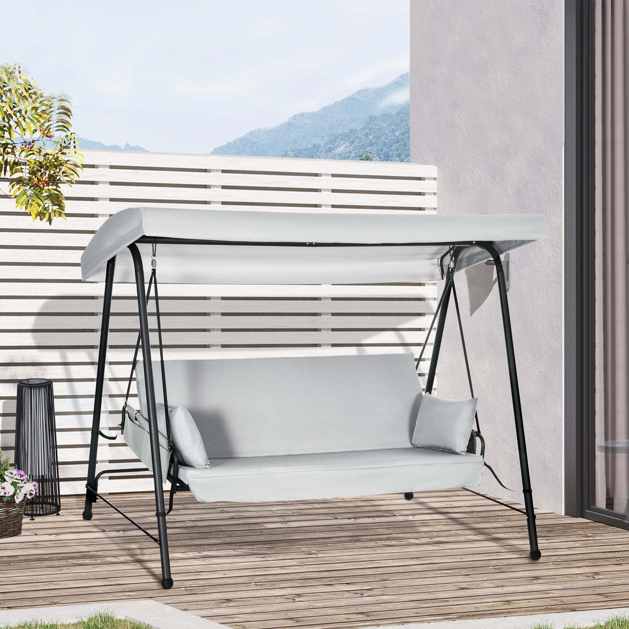 Baloiço de Jardim 3 Lugares Conversível em Cama 236x138x185 cm Cinza
