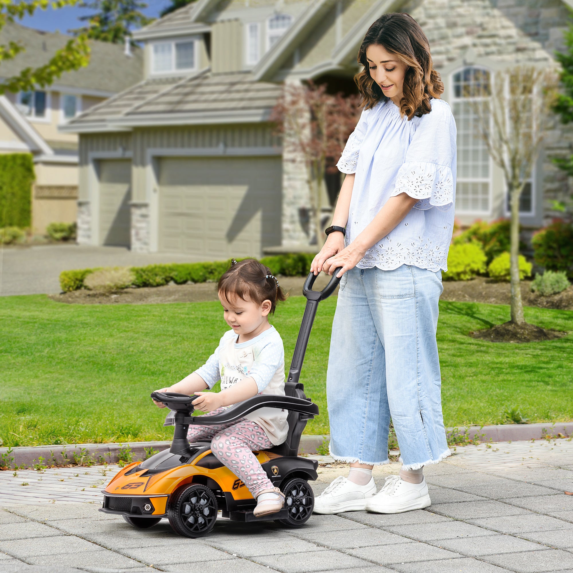 Carro Andador Infantil 2 em 1 Laranja 86,5x40x89,5cm