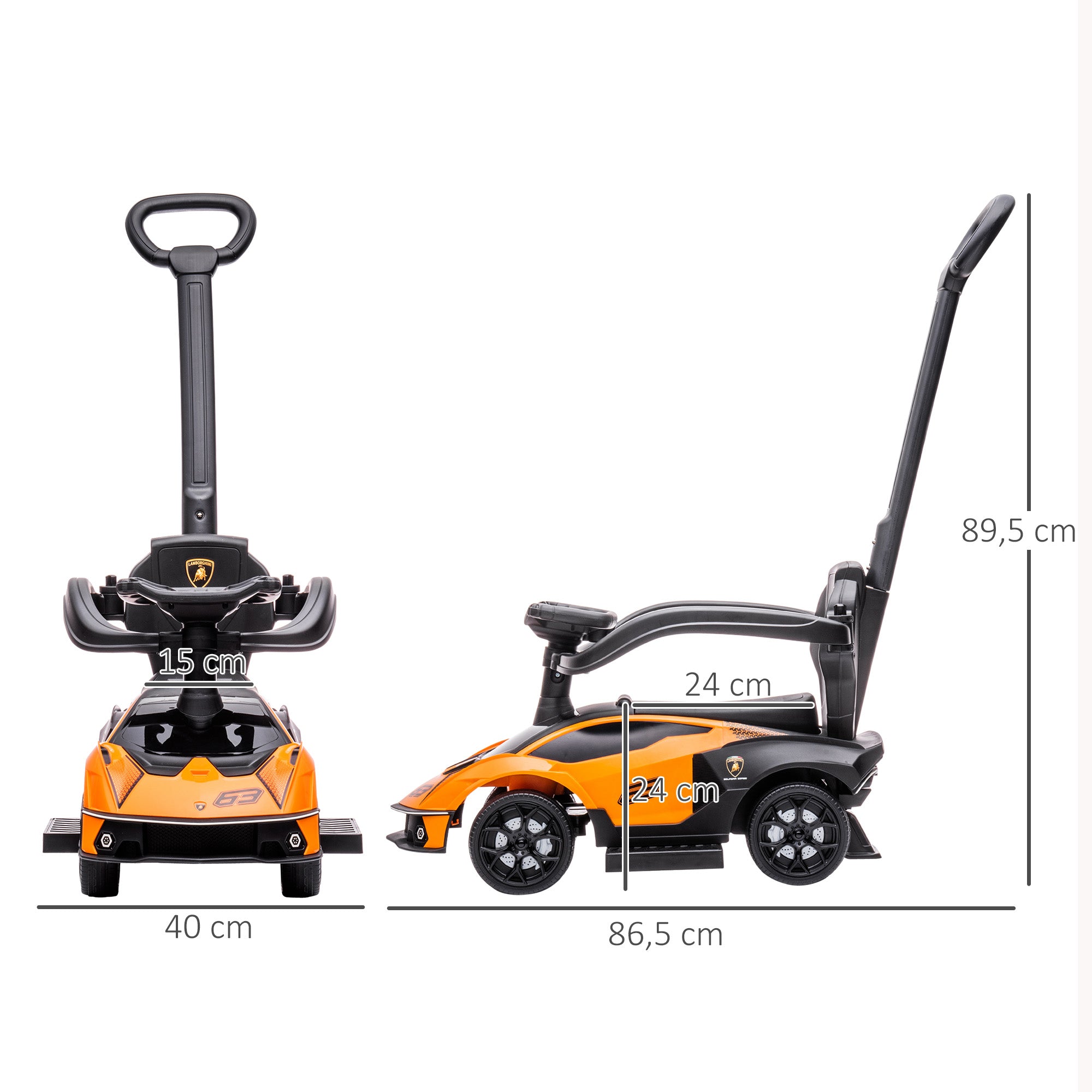 Carro Andador Infantil 2 em 1 Laranja 86,5x40x89,5cm