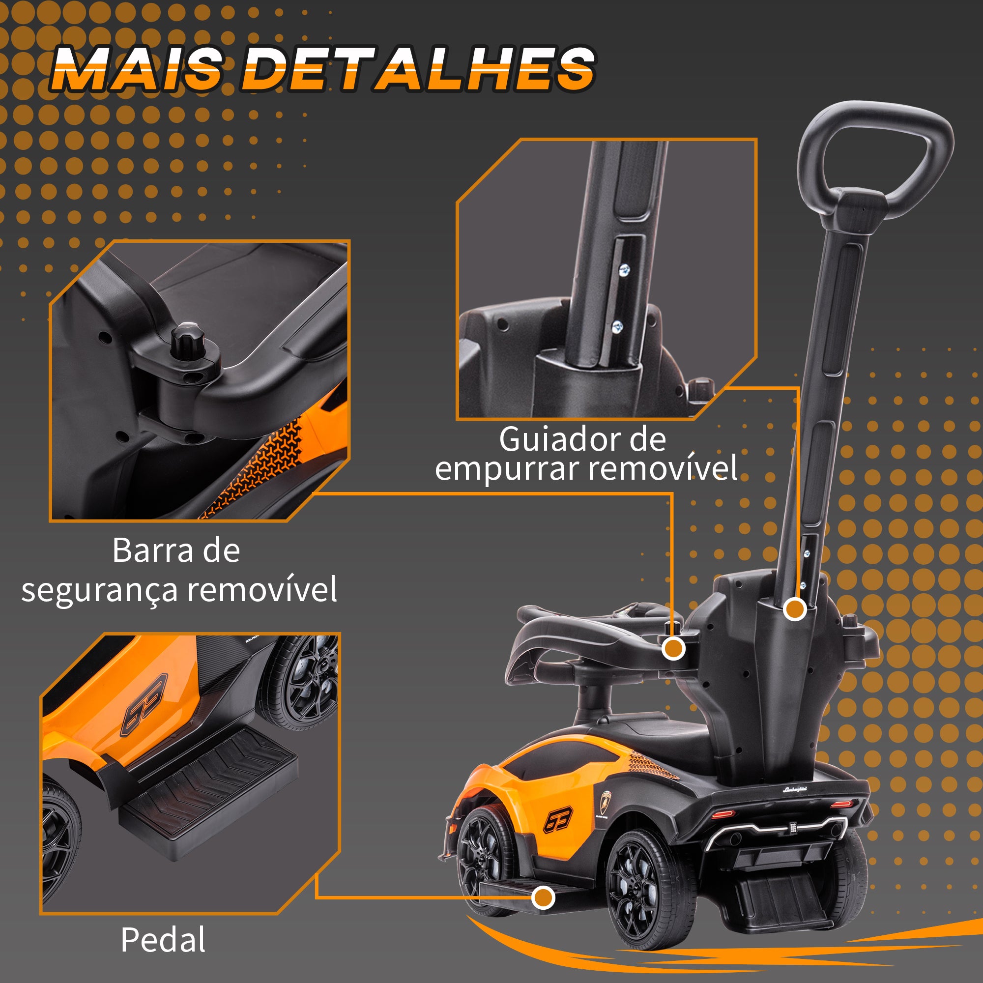 Carro Andador Infantil 2 em 1 Laranja 86,5x40x89,5cm