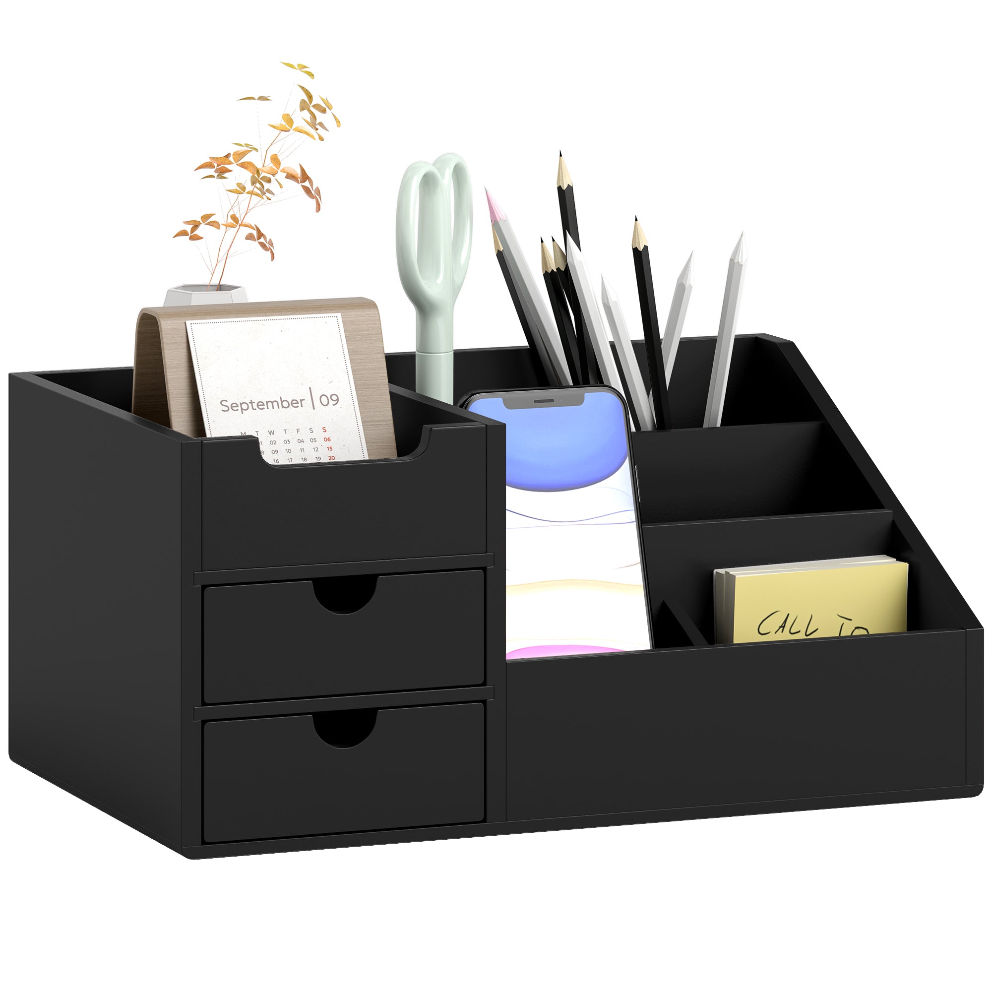 Organizador de Mesa de Escritório Bambu 33x20,5x15,5 cm - Preto