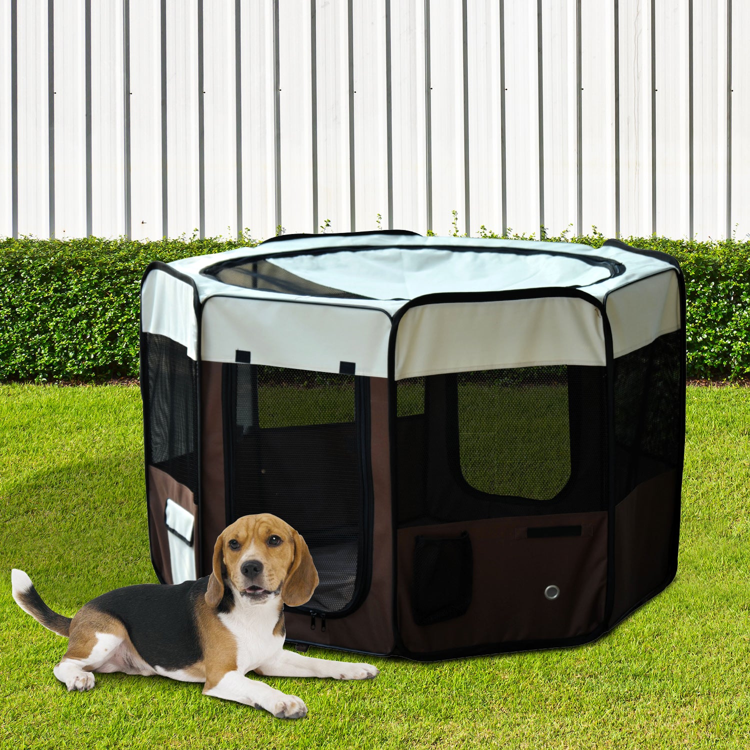 Parque Dobrável para Animais de Estimação Ø117x71 cm - Marrom