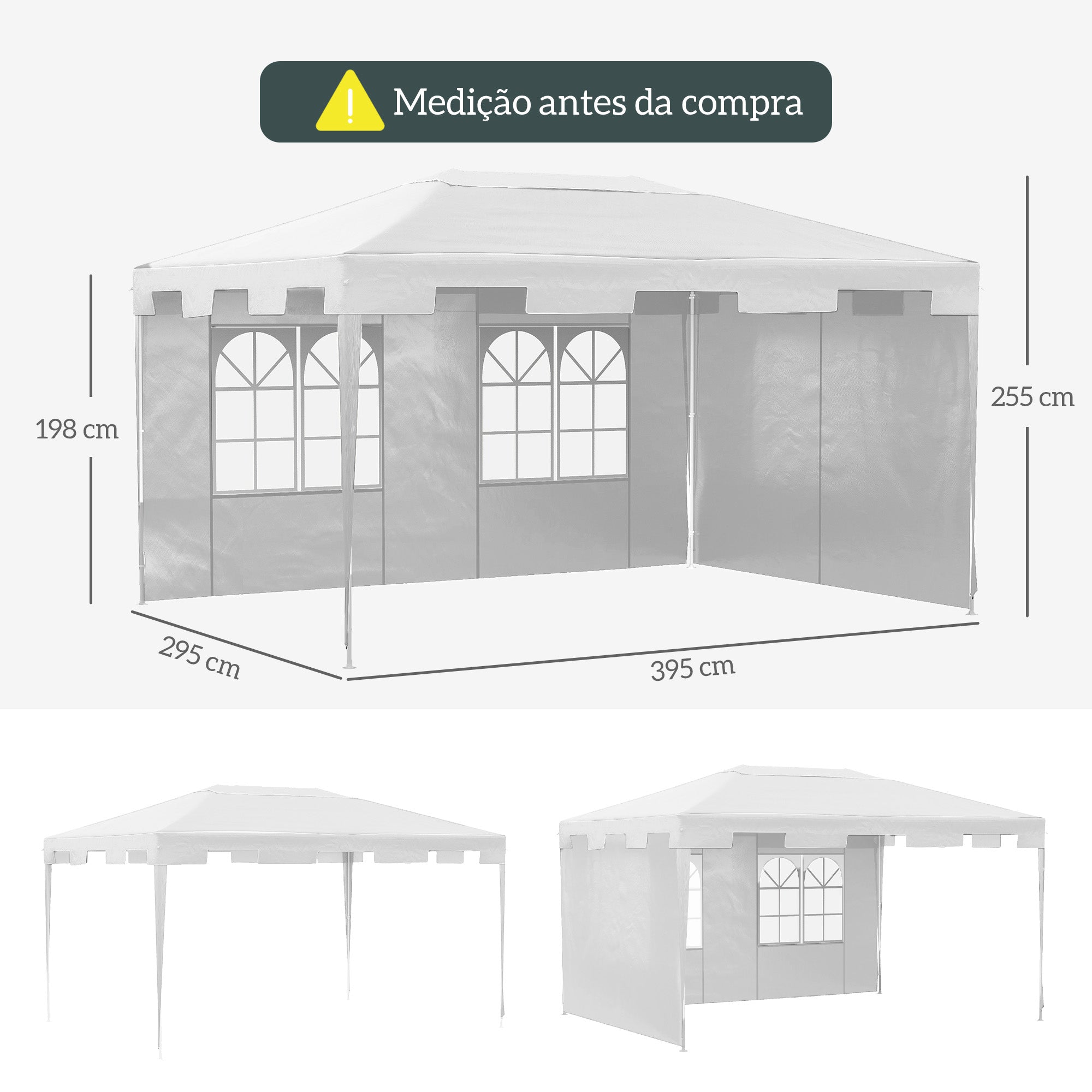 Tenda de Jardim 395x295x255 cm Branco - Estrutura de Metal e Cobertura Anti-UV