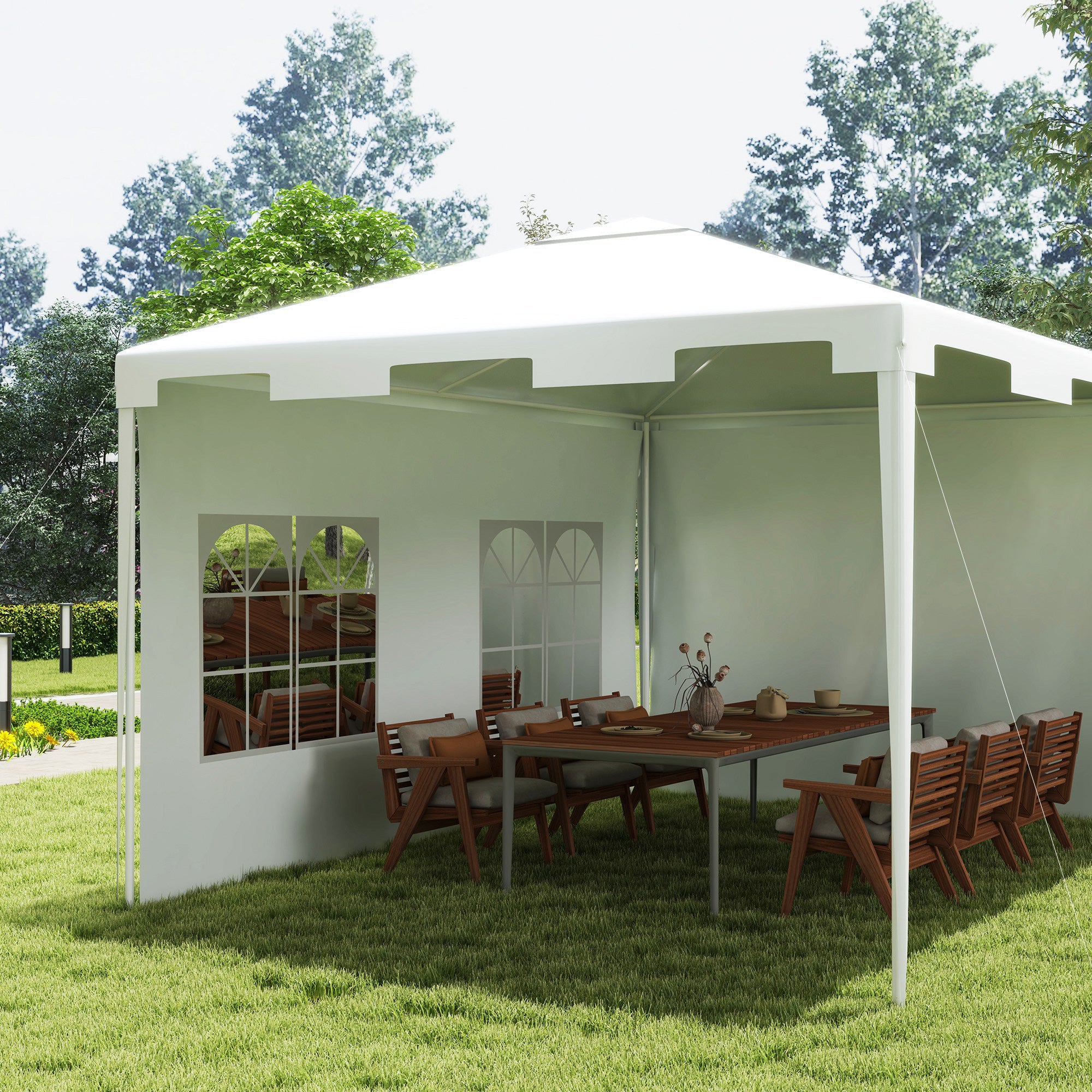 Tenda de Jardim 395x295x255 cm Branco - Estrutura de Metal e Cobertura Anti-UV