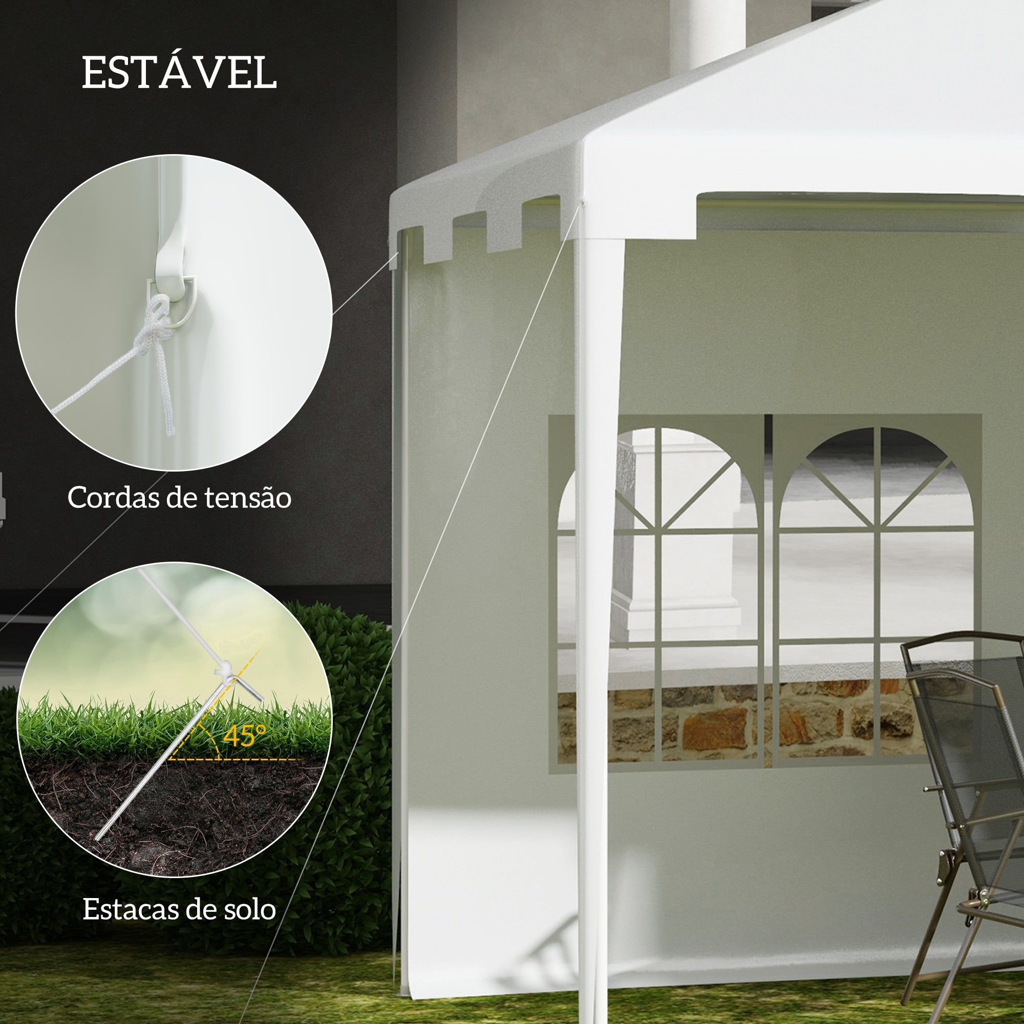Tenda de Jardim 395x295x255 cm Branco - Estrutura de Metal e Cobertura Anti-UV