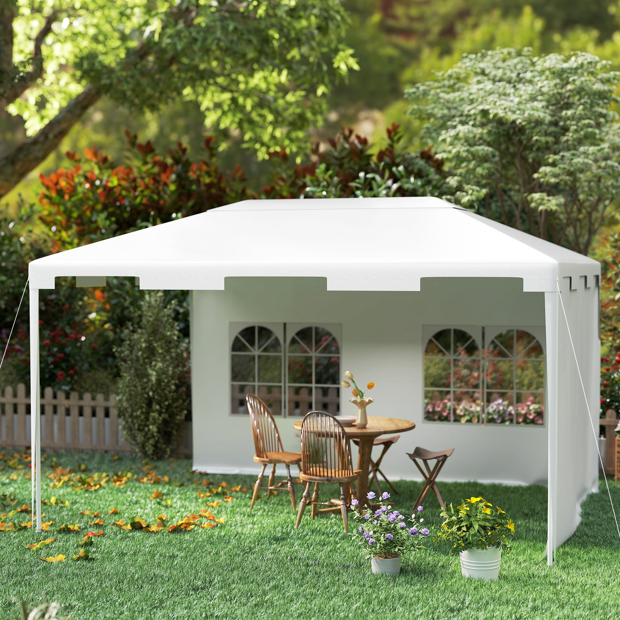 Tenda de Jardim 395x295x255 cm Branco - Estrutura de Metal e Cobertura Anti-UV
