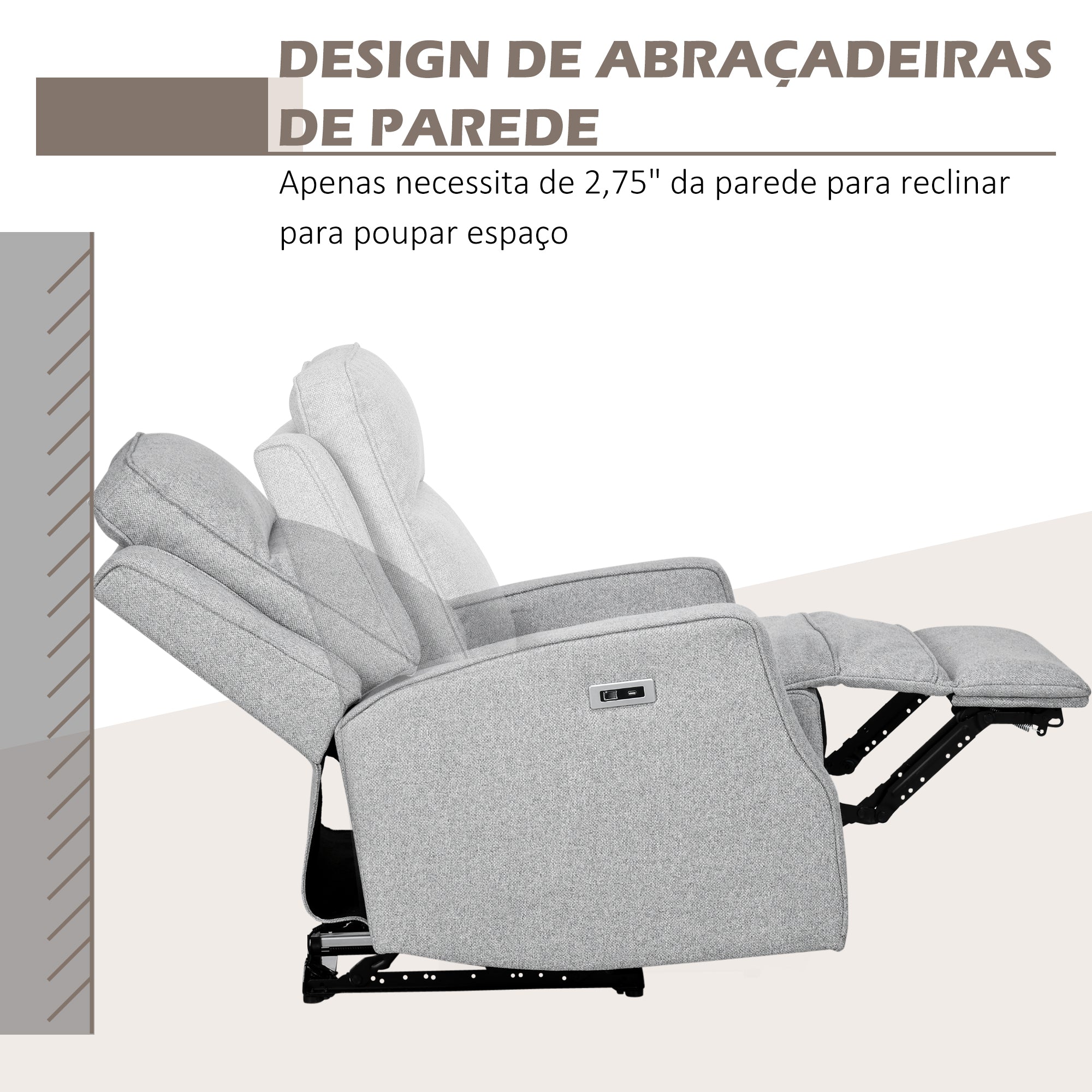 Poltrona Reclinável Elétrica Cinza Claro 84x92x104 cm
