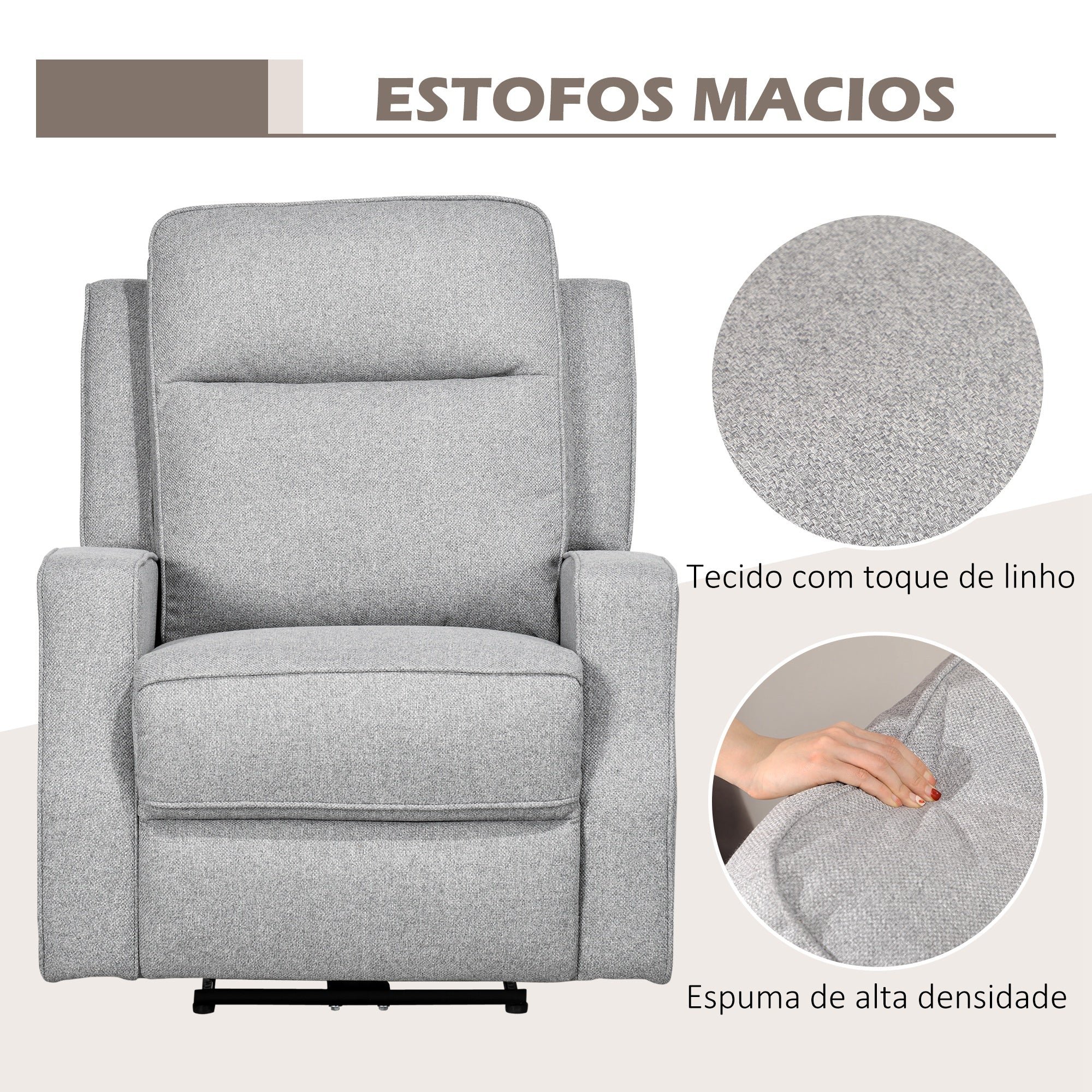 Poltrona Reclinável Elétrica Cinza Claro 84x92x104 cm