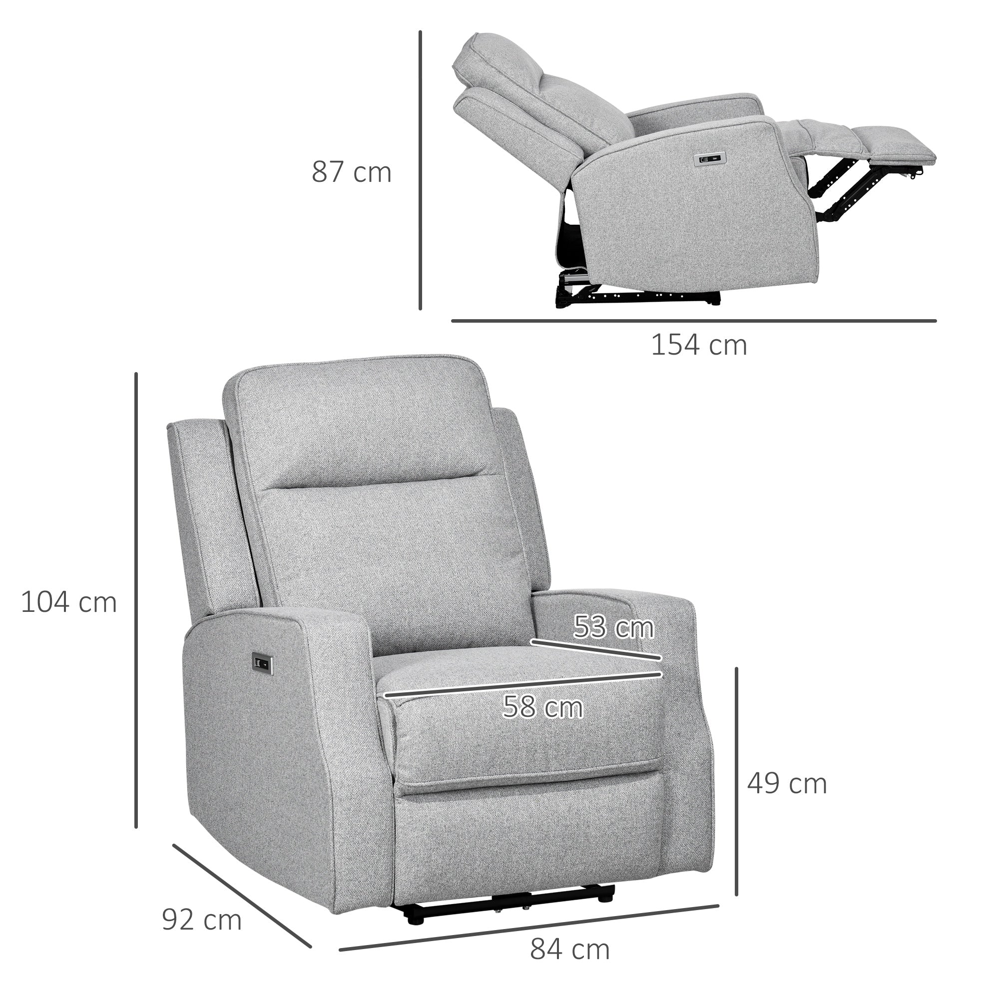Poltrona Reclinável Elétrica Cinza Claro 84x92x104 cm