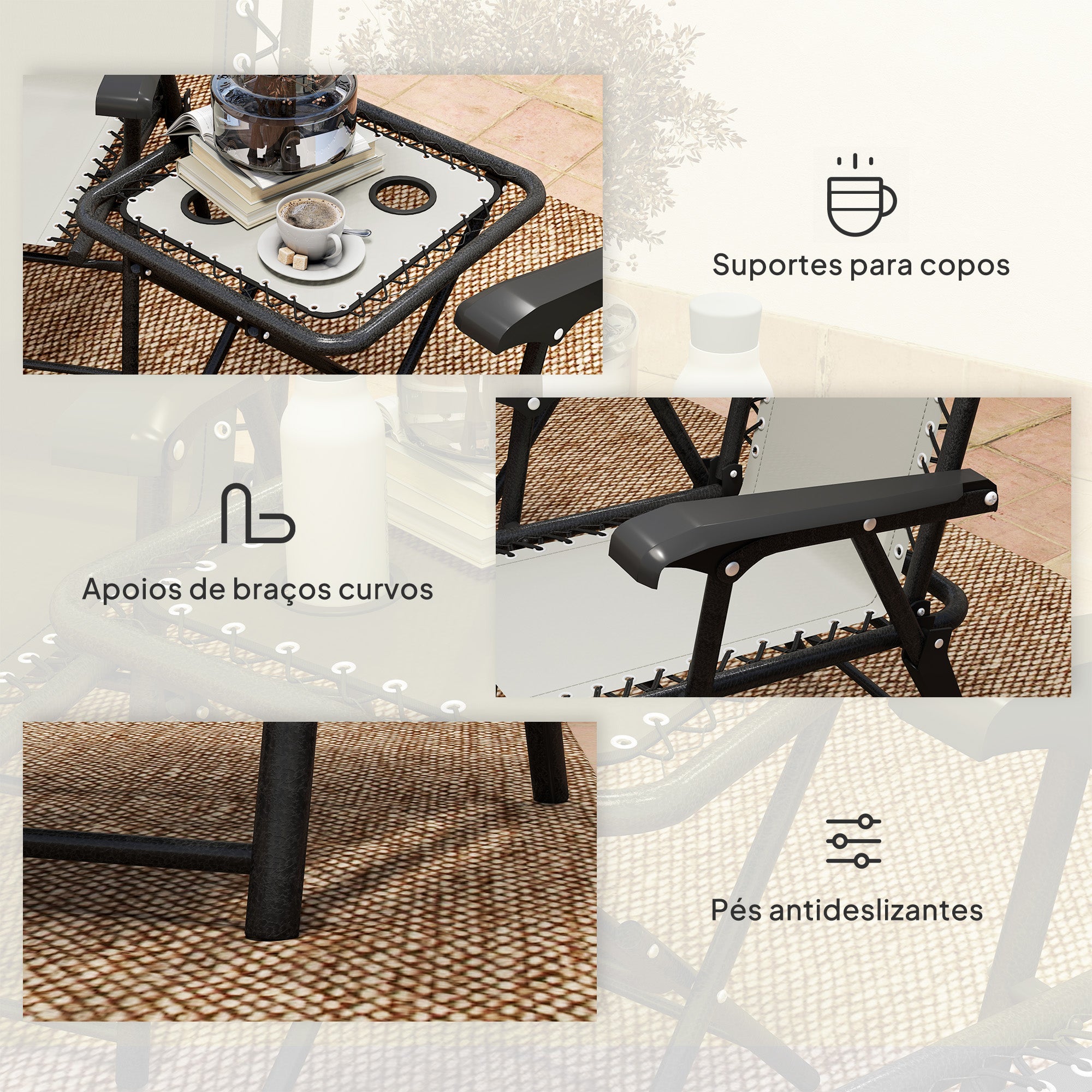 Conjunto de Mesa e Cadeiras de Jardim Creme Branco 61x65x91 cm