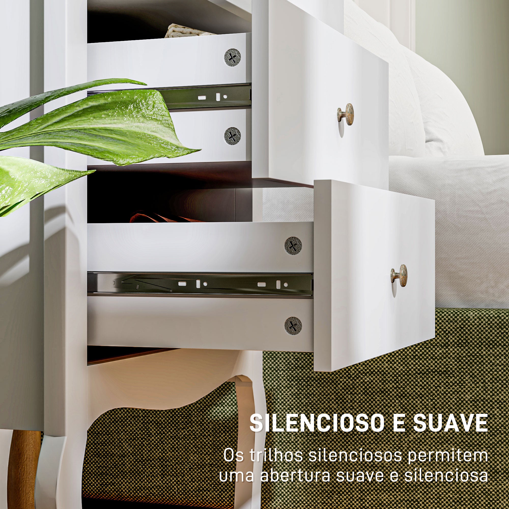 Cómoda Elegante Branca com 4 Gavetas - 60x40x98,5 cm