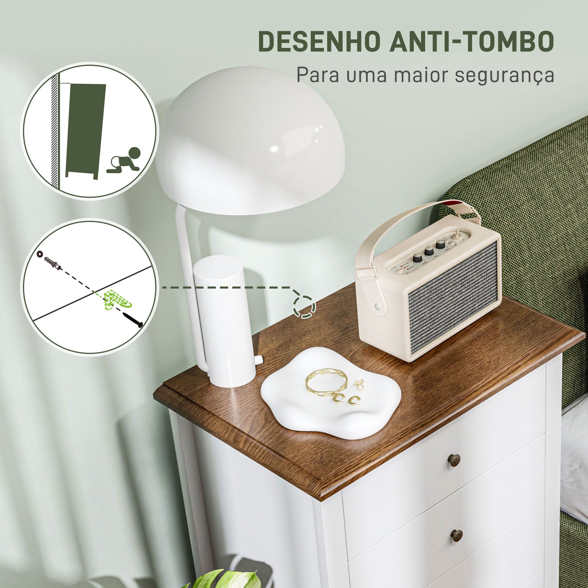 Cómoda Elegante Branca com 4 Gavetas - 60x40x98,5 cm