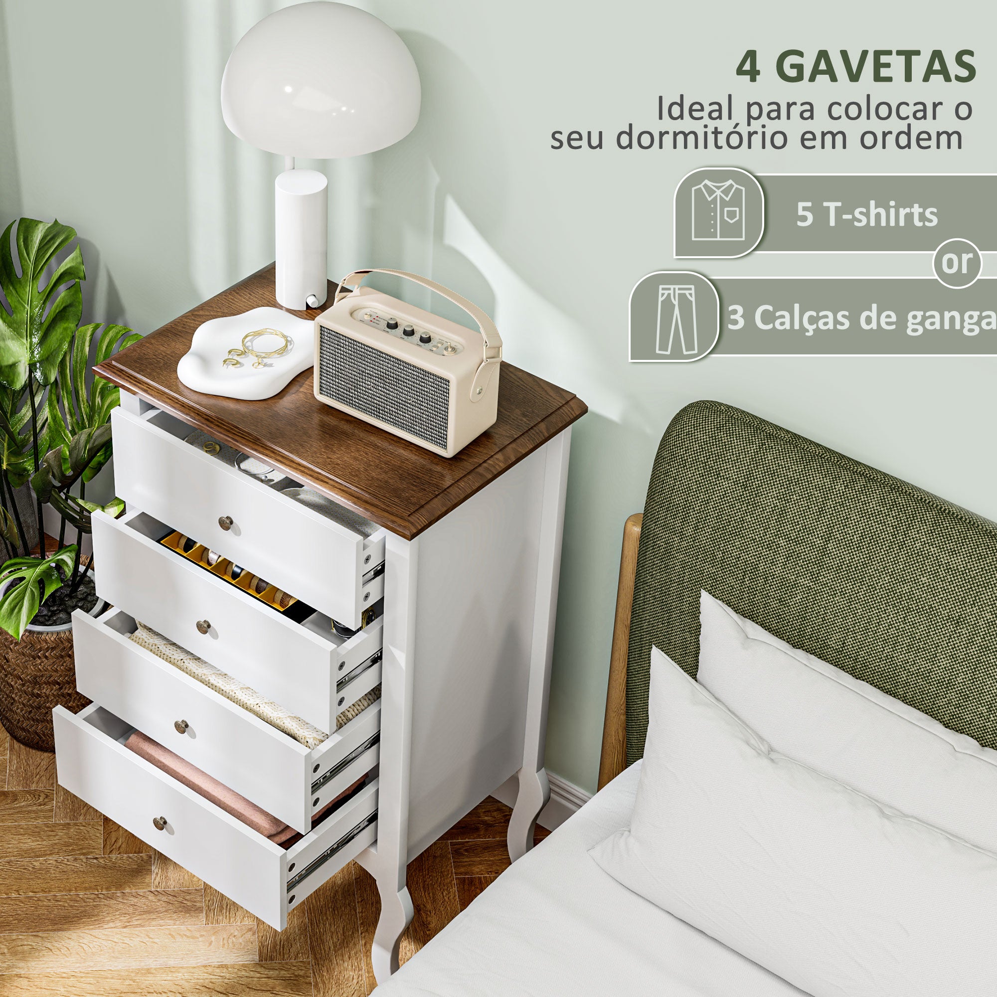 Cómoda Elegante Branca com 4 Gavetas - 60x40x98,5 cm
