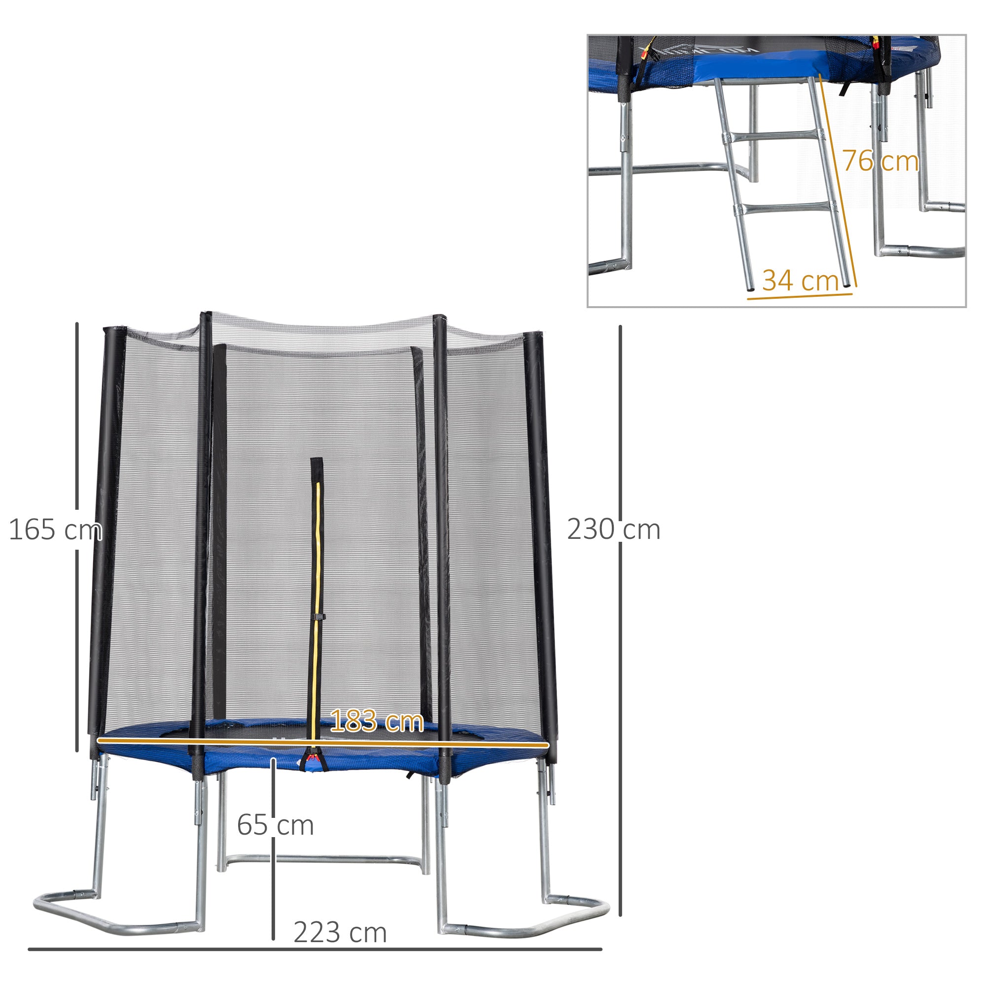 Trampolim de Jardim Azul Ø223cm para Crianças e Adultos