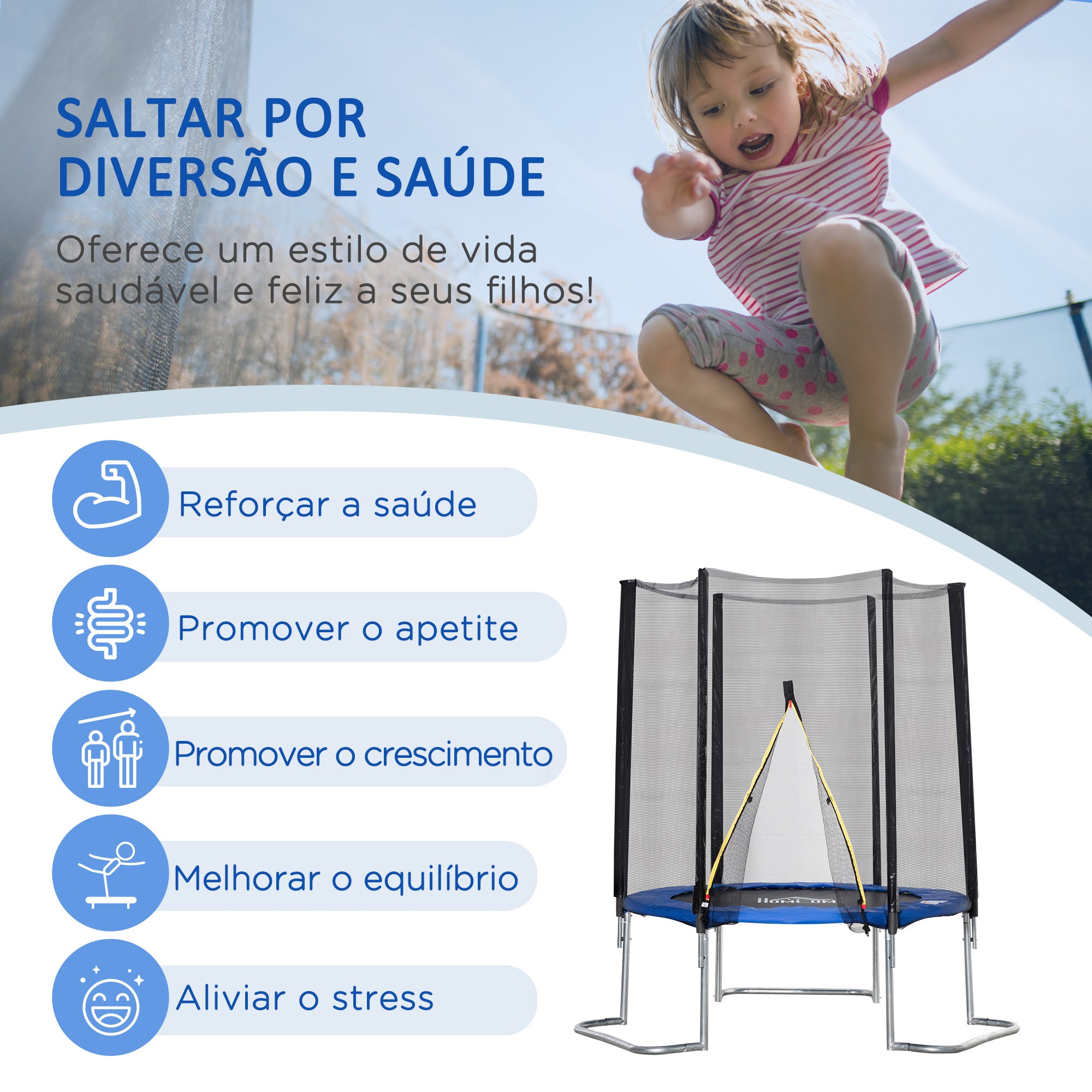 Trampolim de Jardim Azul Ø223cm para Crianças e Adultos