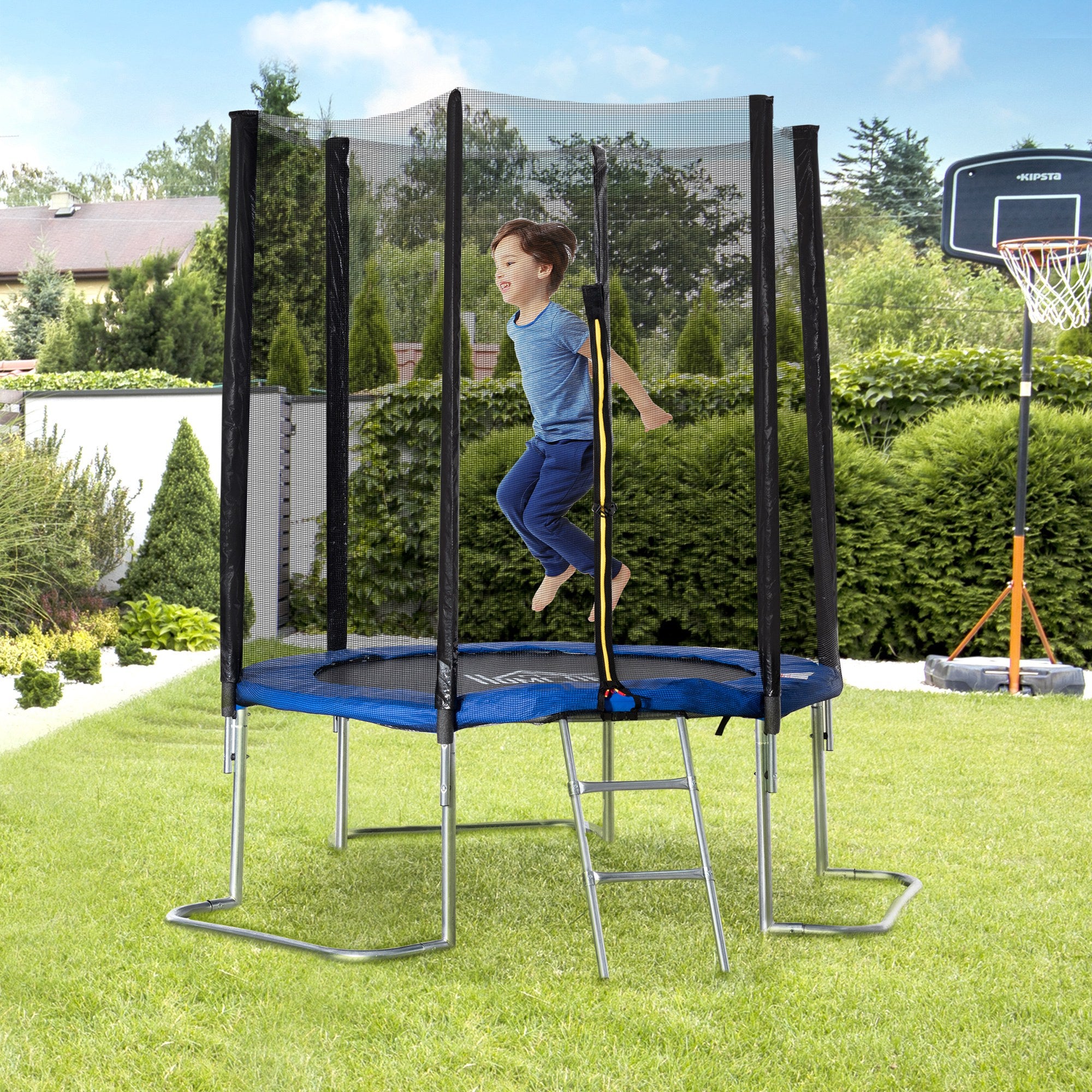 Trampolim de Jardim Azul Ø223cm para Crianças e Adultos