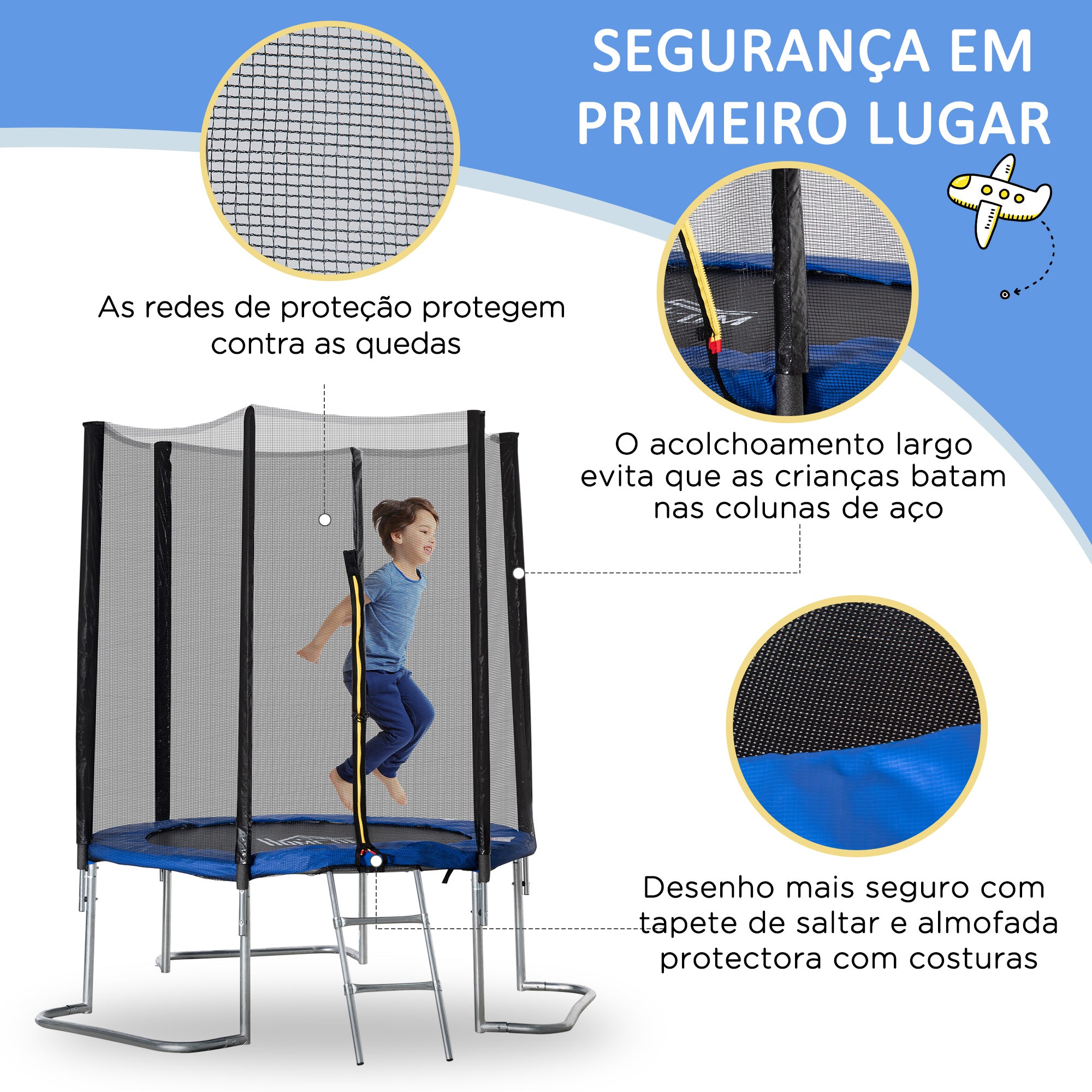 Trampolim de Jardim Azul Ø223cm para Crianças e Adultos