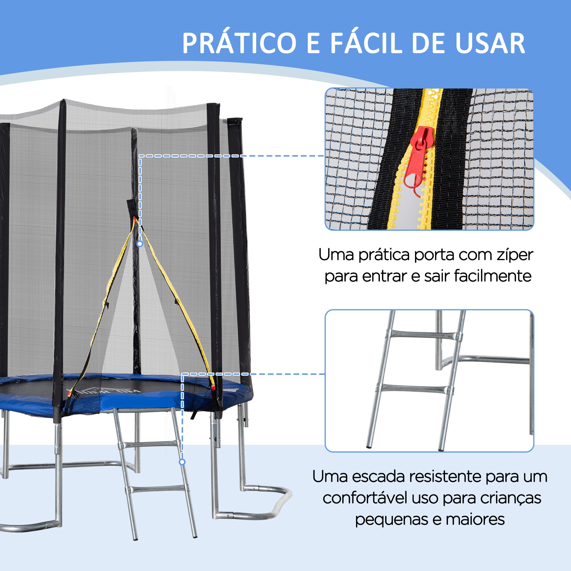 Trampolim de Jardim Azul Ø223cm para Crianças e Adultos